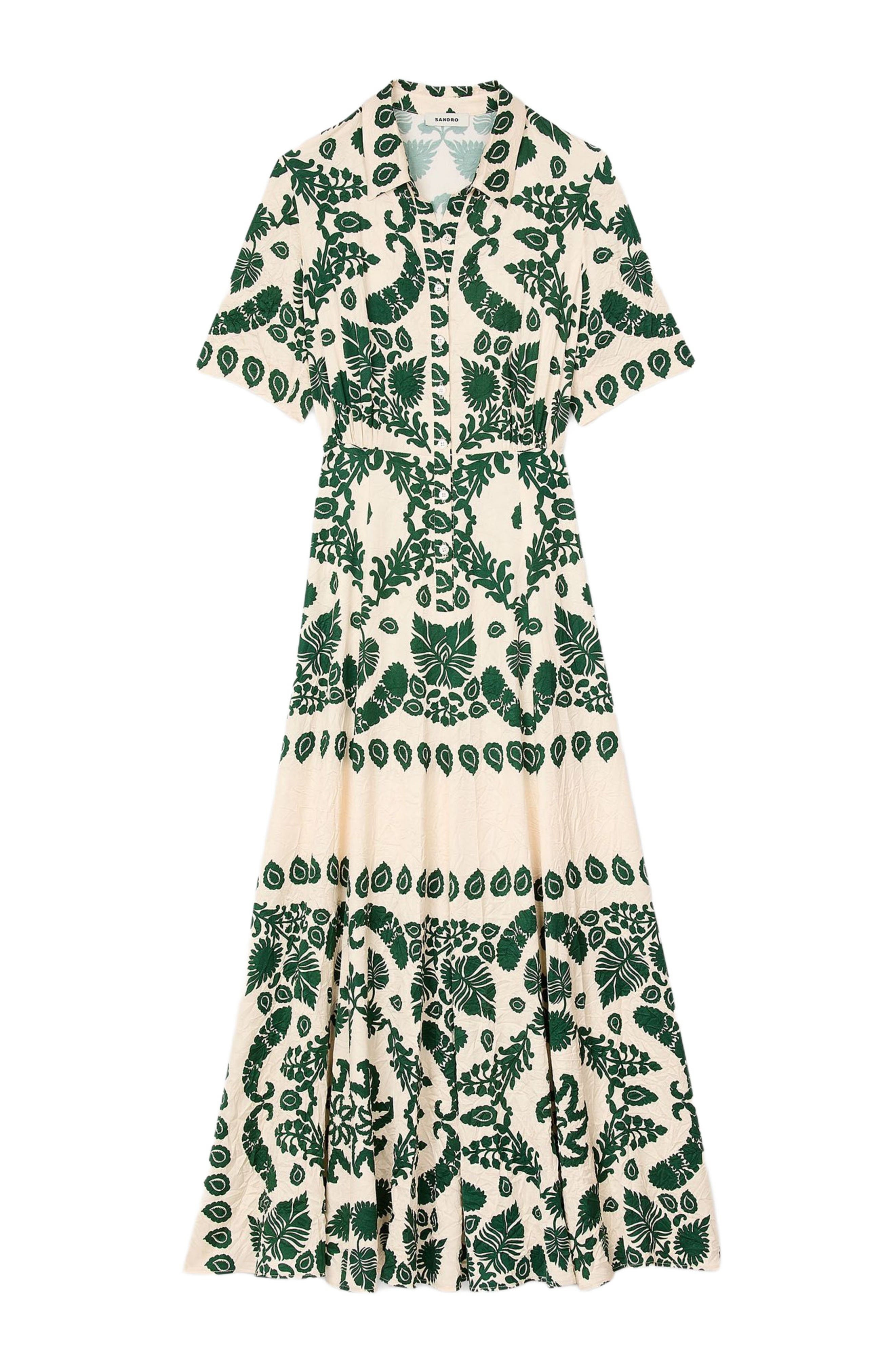 SANDRO Floral print maxi dress in Ecru /Green at Nordstrom - 5