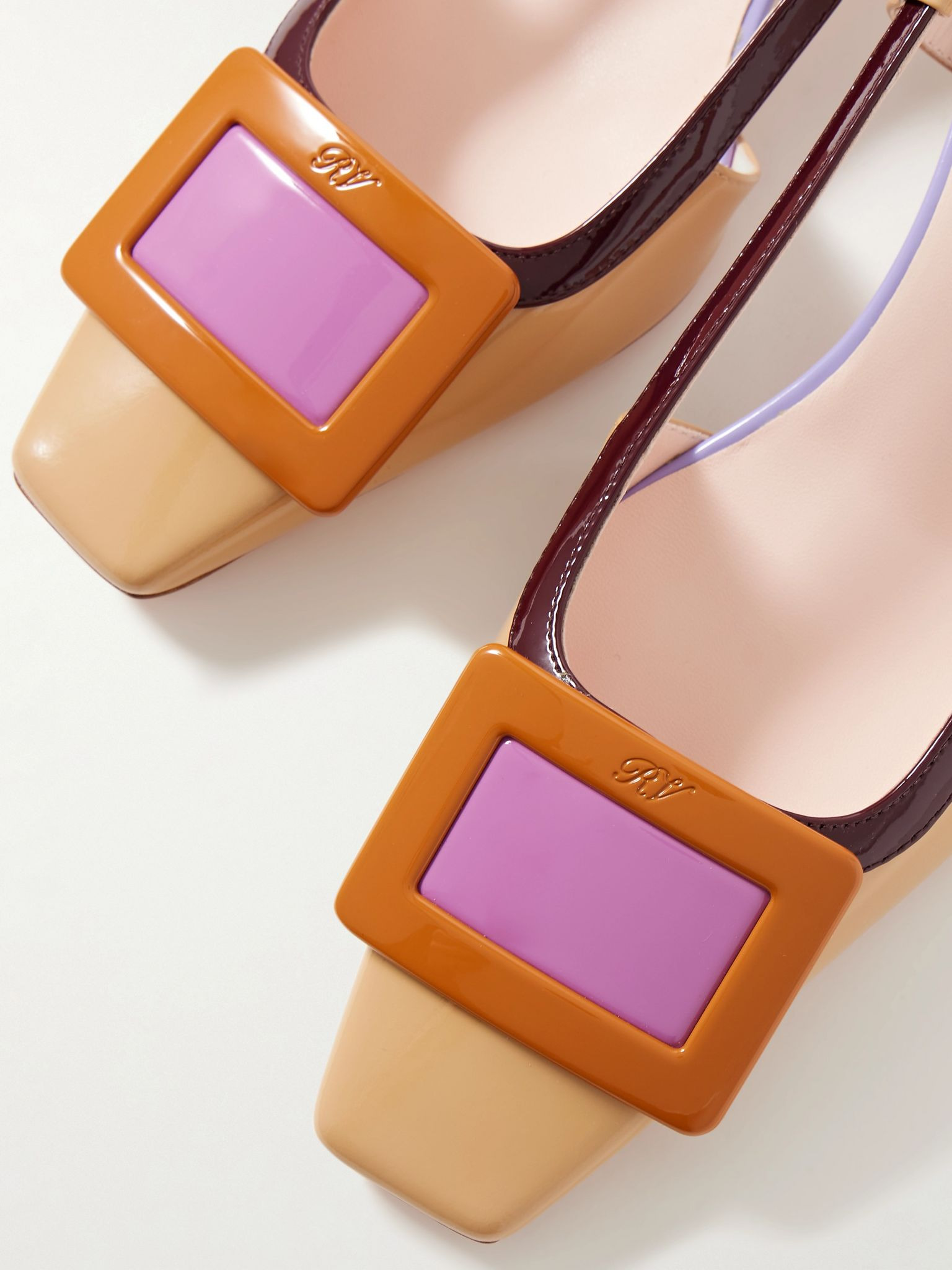 Belle Vivier 45 color-block patent-leather slingback pumps Multi - 4