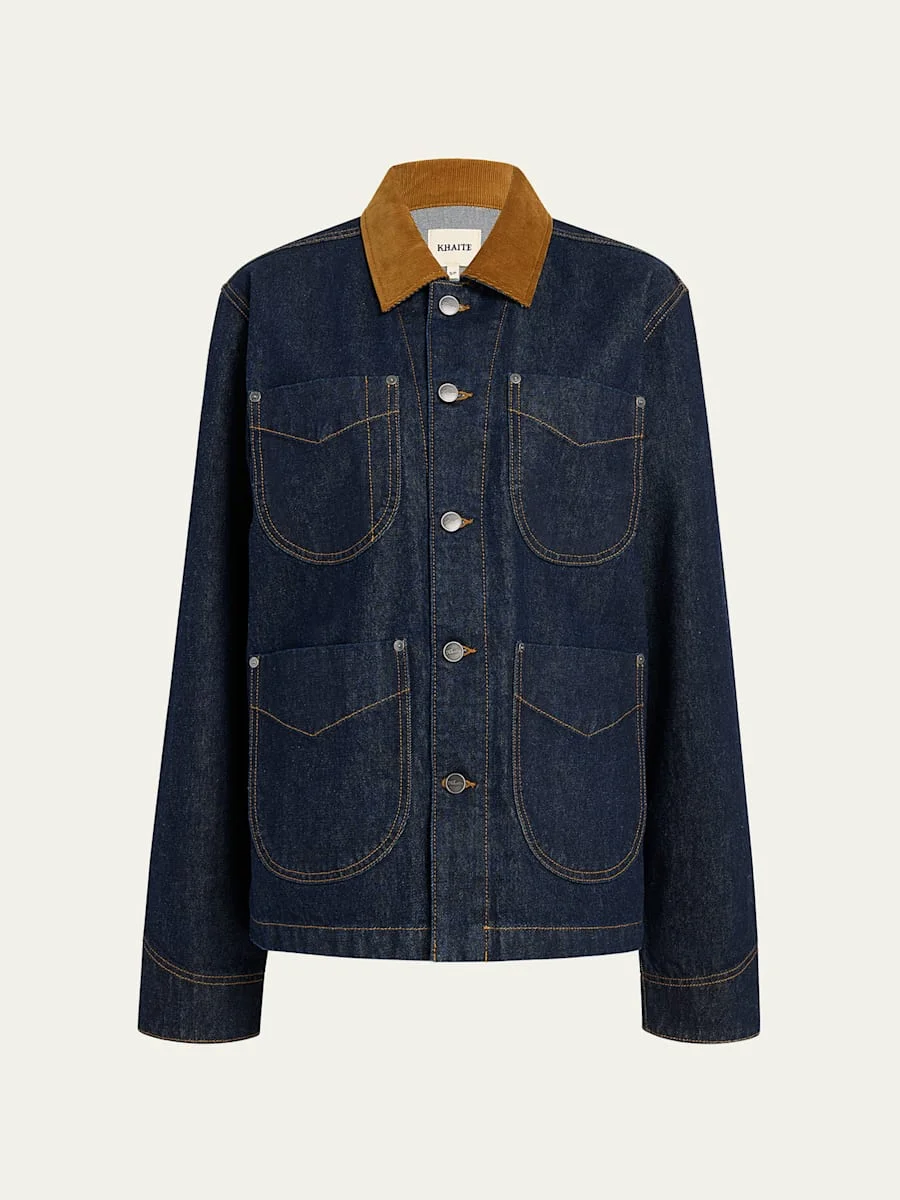 Wyatt Corduroy-Collar Denim Jacket - 1