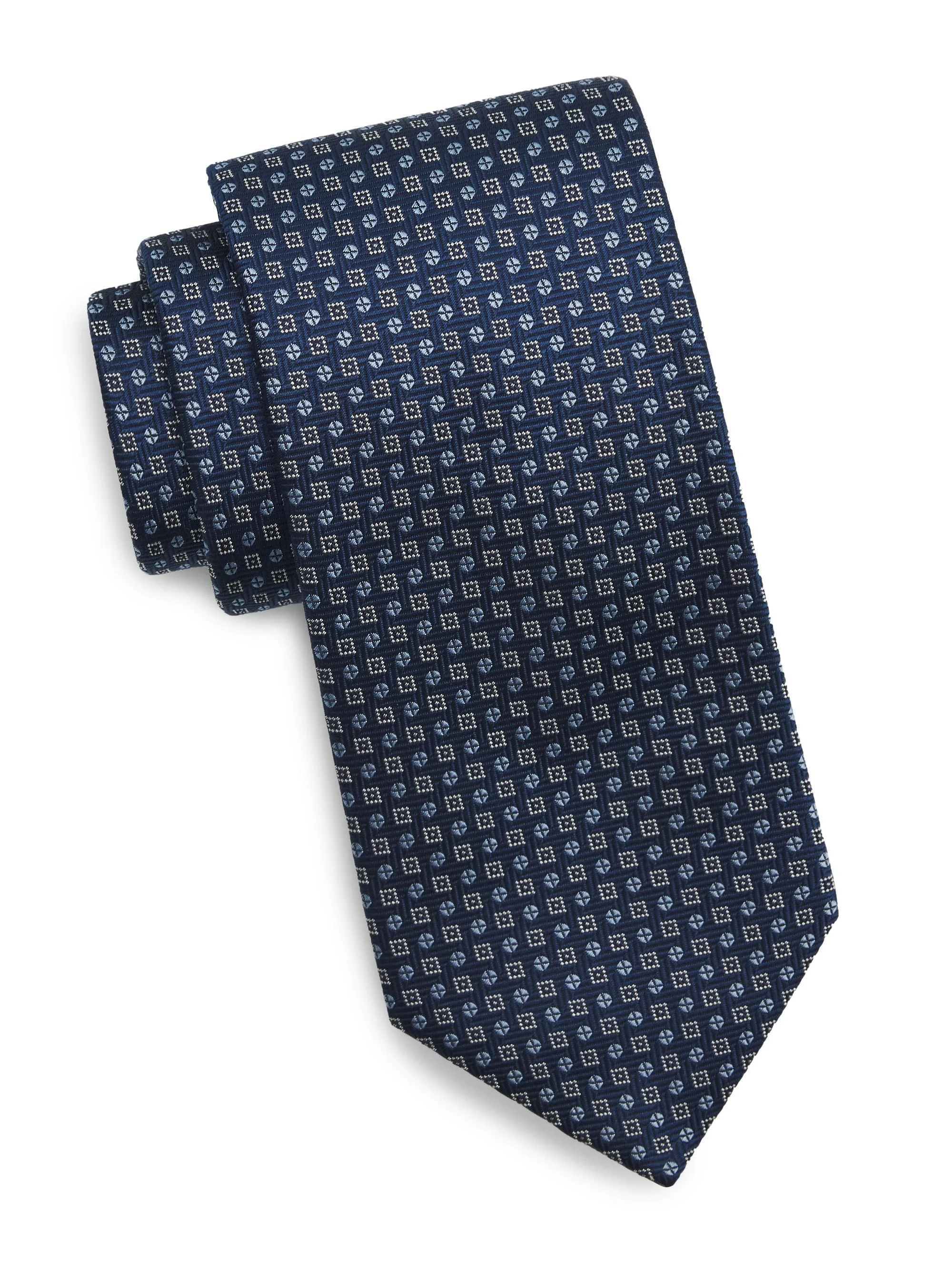 Men's Circles & Squares Micro-Medallion Silk Tie - Blue - 1