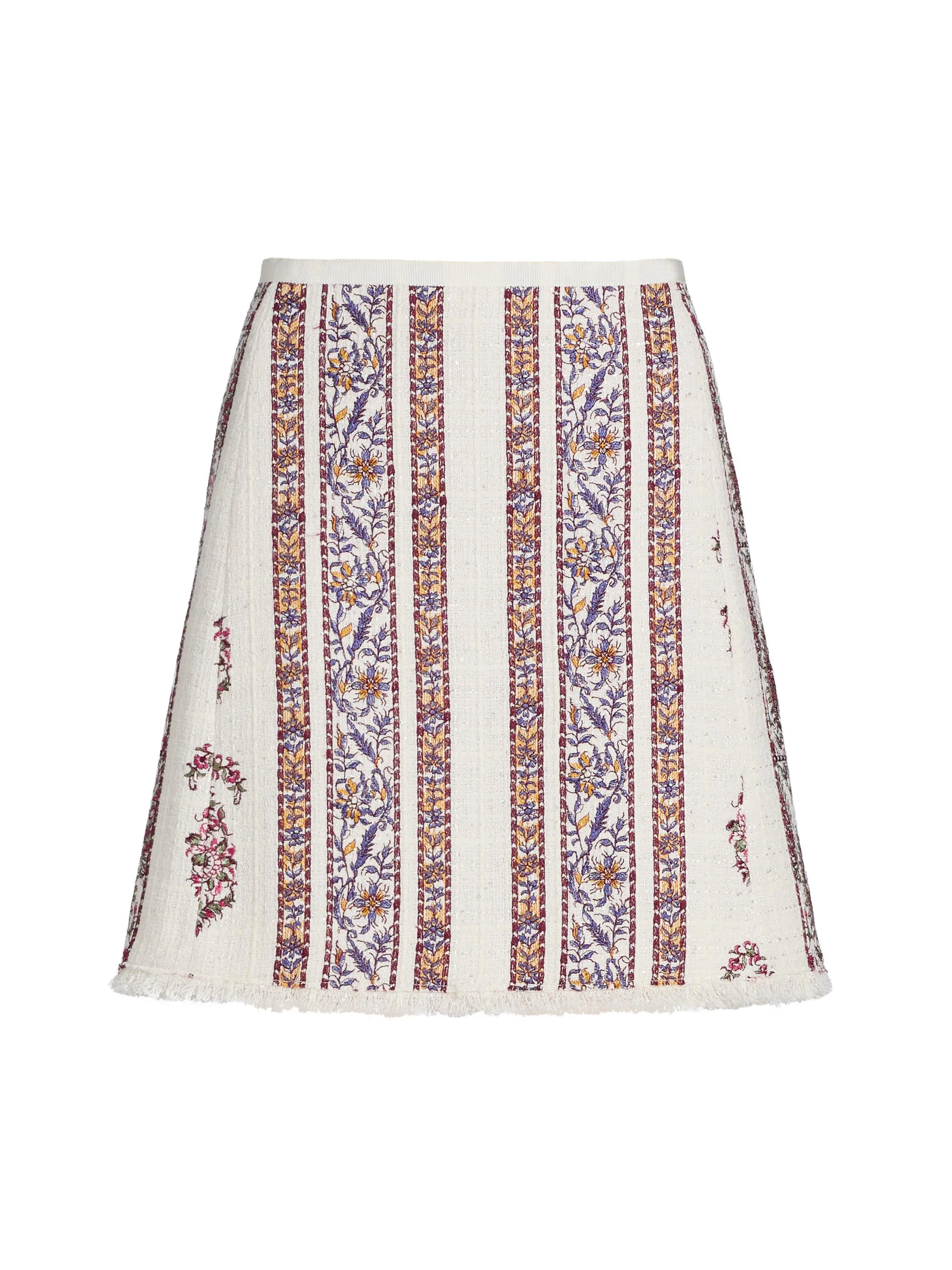 Women's Floral Bouclé A-Line Miniskirt - Ivory Multi - 1