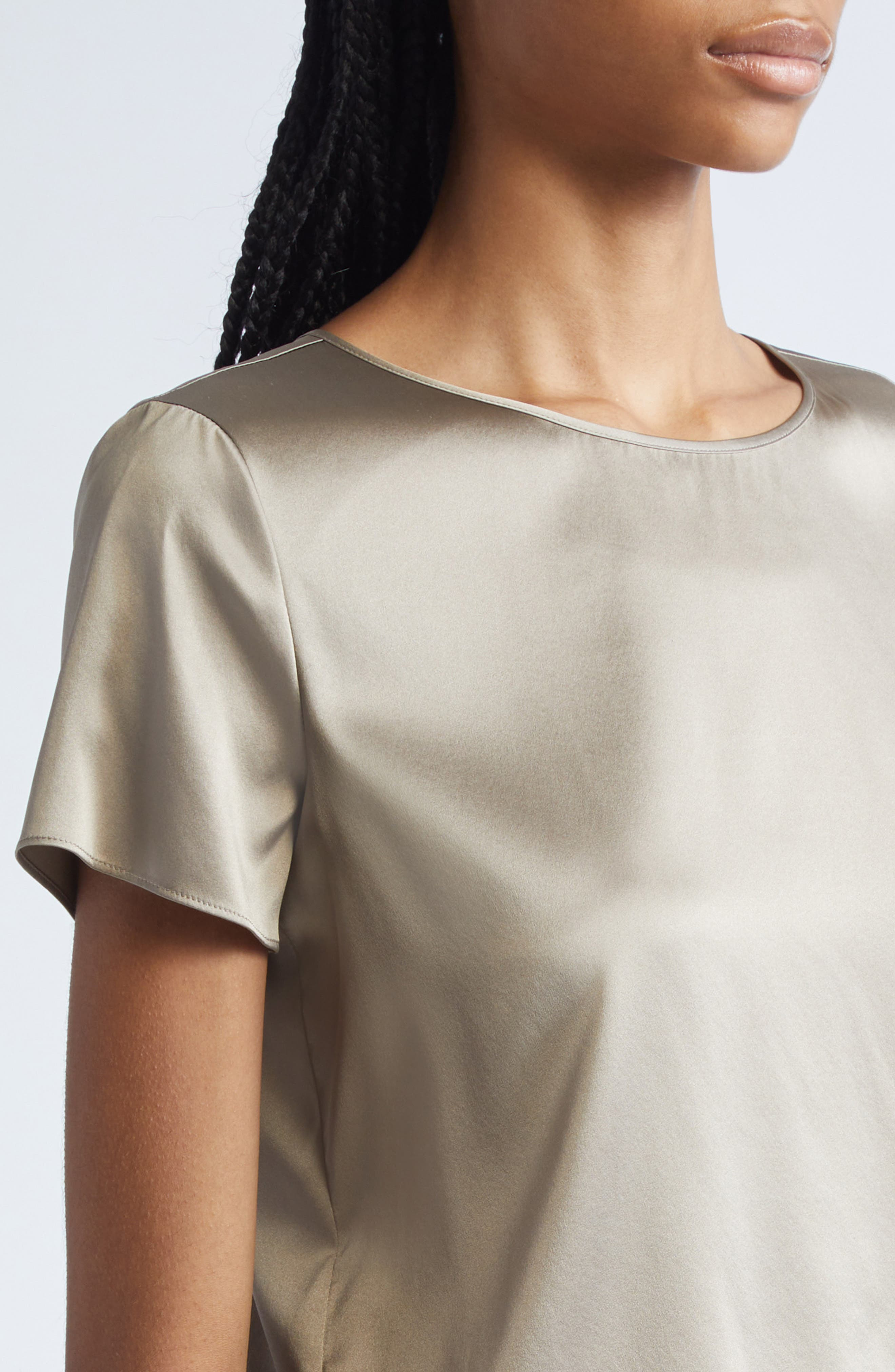 Emporio Armani Stretch Silk Satin Top in Sand at Nordstrom - 4