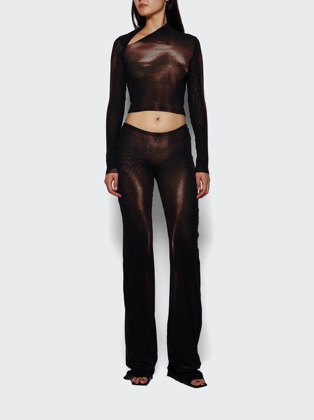 Printed Body Dust Mesh Straight Trouser Black And Brown - 5