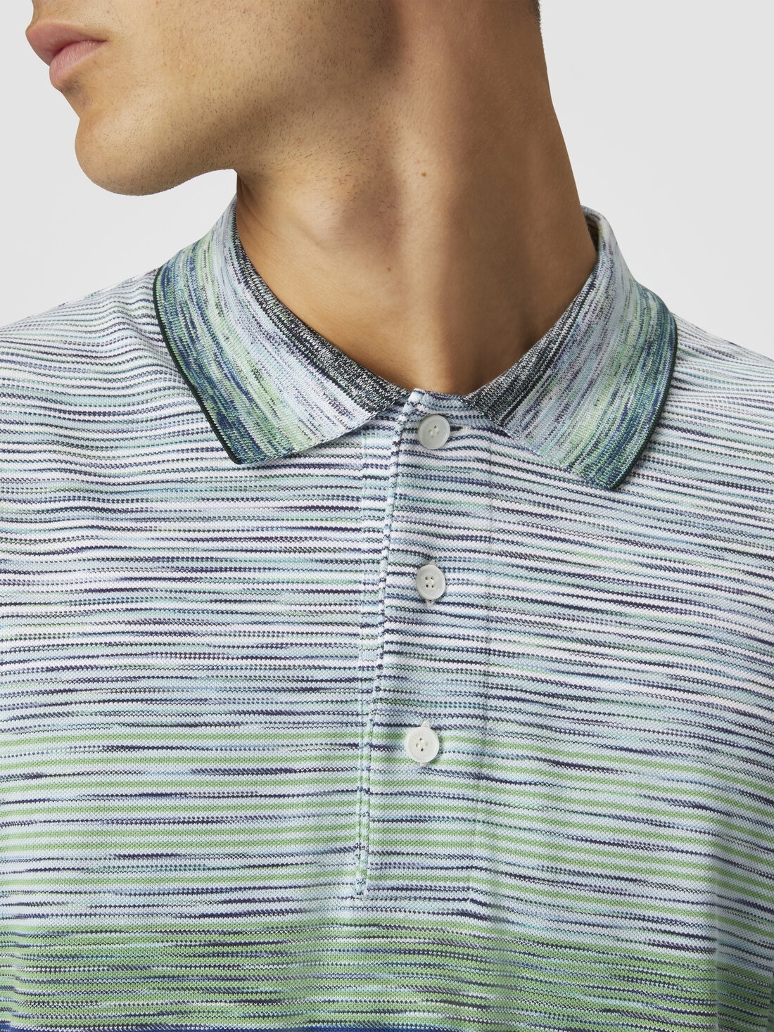 Gradient slub cotton piqué polo shirt with long sleeves - 5