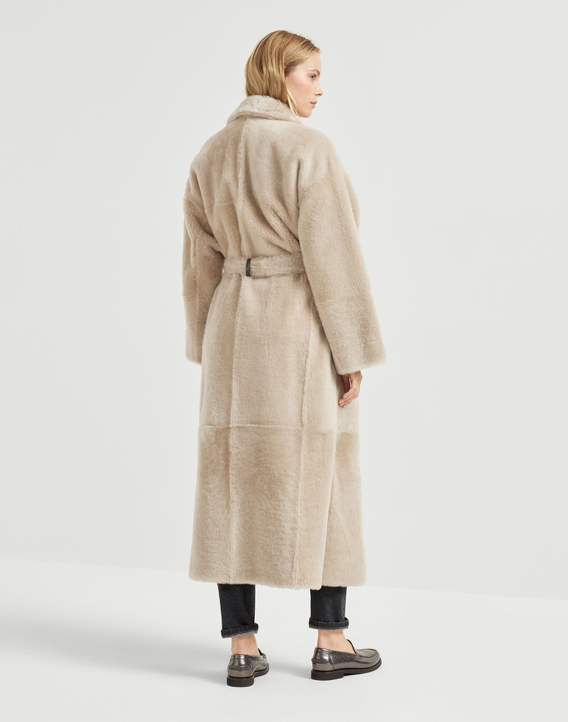 Brunello Cucinelli Reversible shearling coat with shiny detail outlook