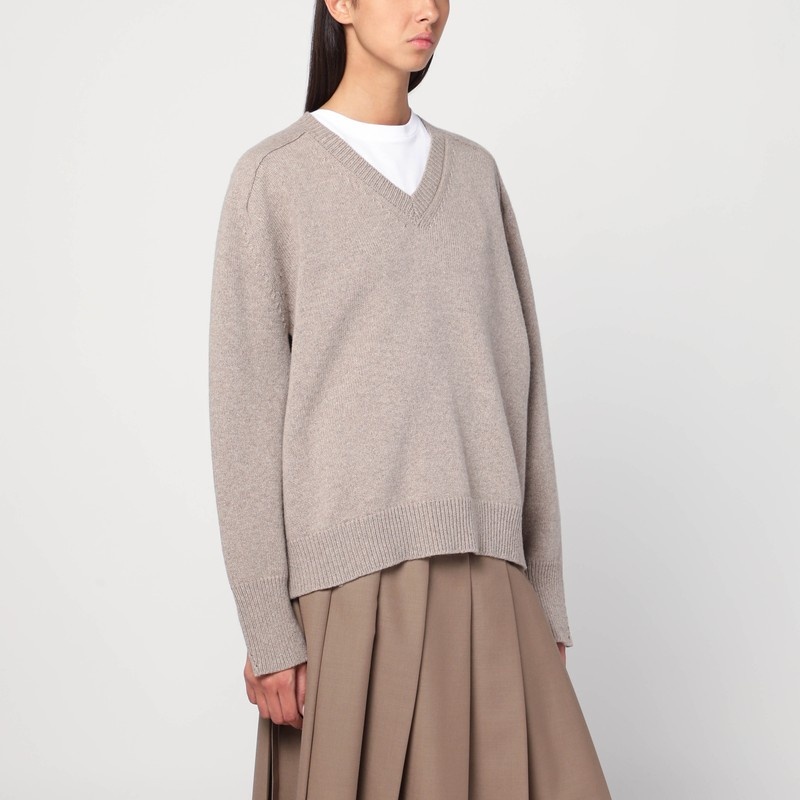 Taupe mÃlange sweater in cashmere blend - 1