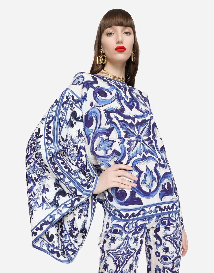Majolica-print charmeuse blouse - 2