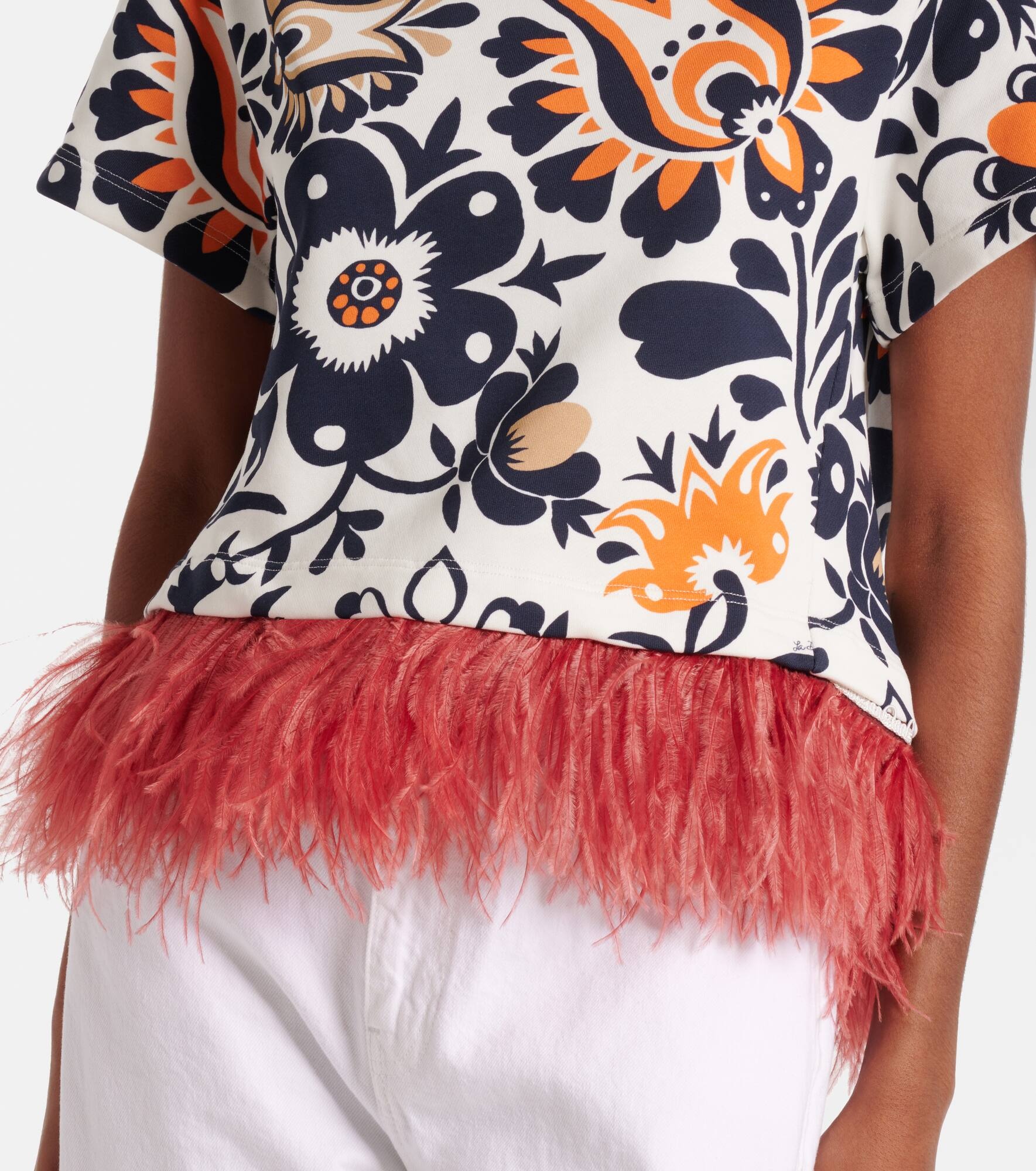 La Scala feather-trimmed cotton top - 5