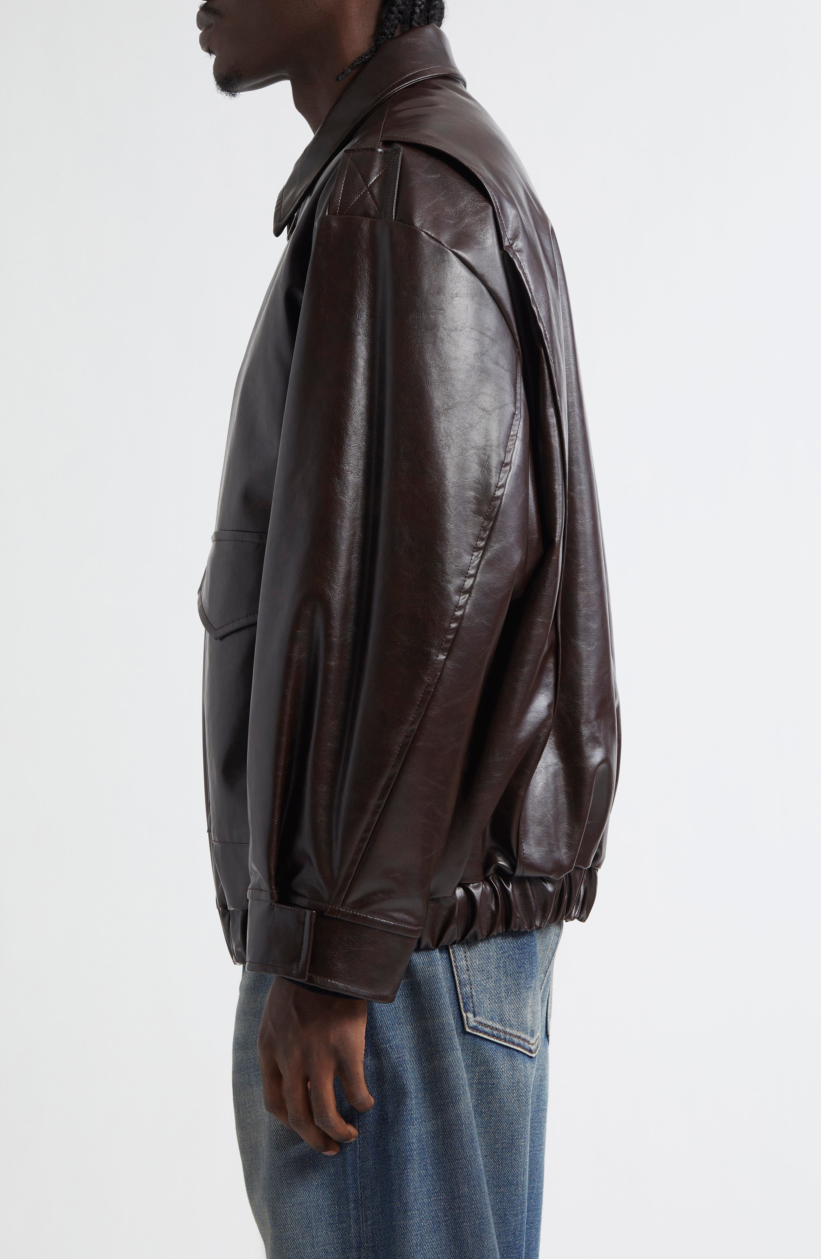 MM6 Maison Margiela Faux Leather Jacket in Burgundy at Nordstrom - 4