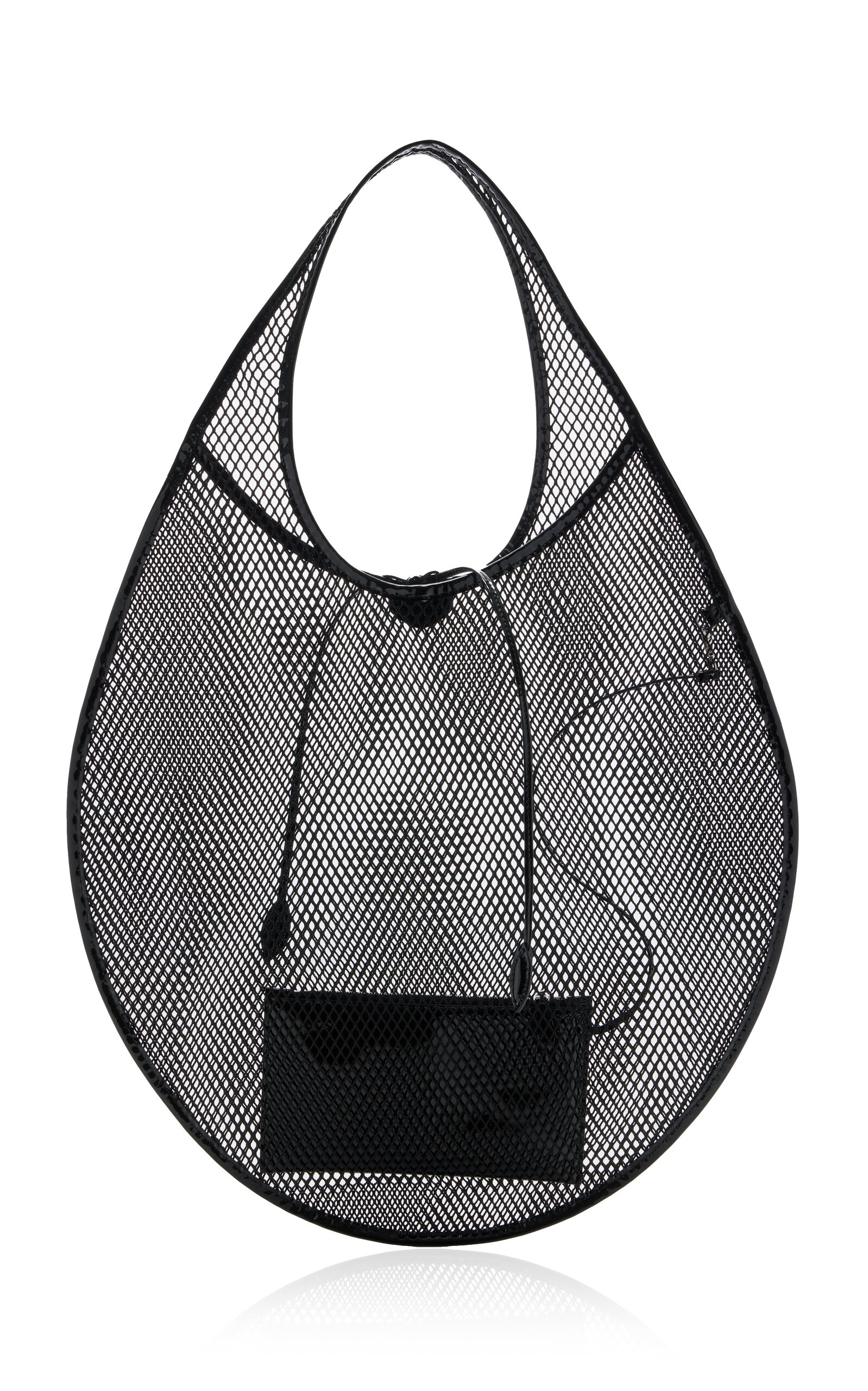 Leather-Trimmed Mesh Tote Bag black - 4