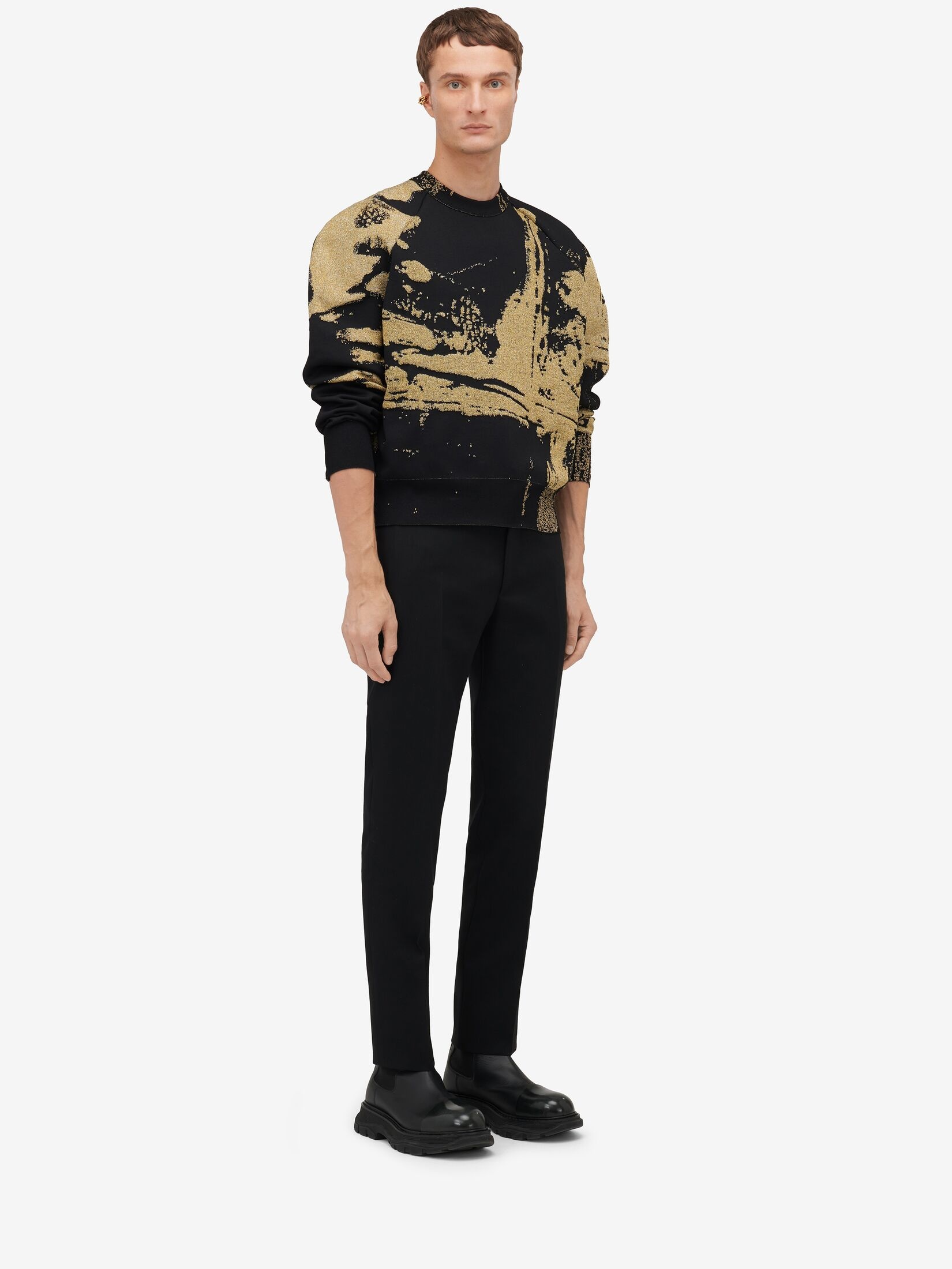 Men's Fold Jacquard Jumper in Black/ Gold - 3