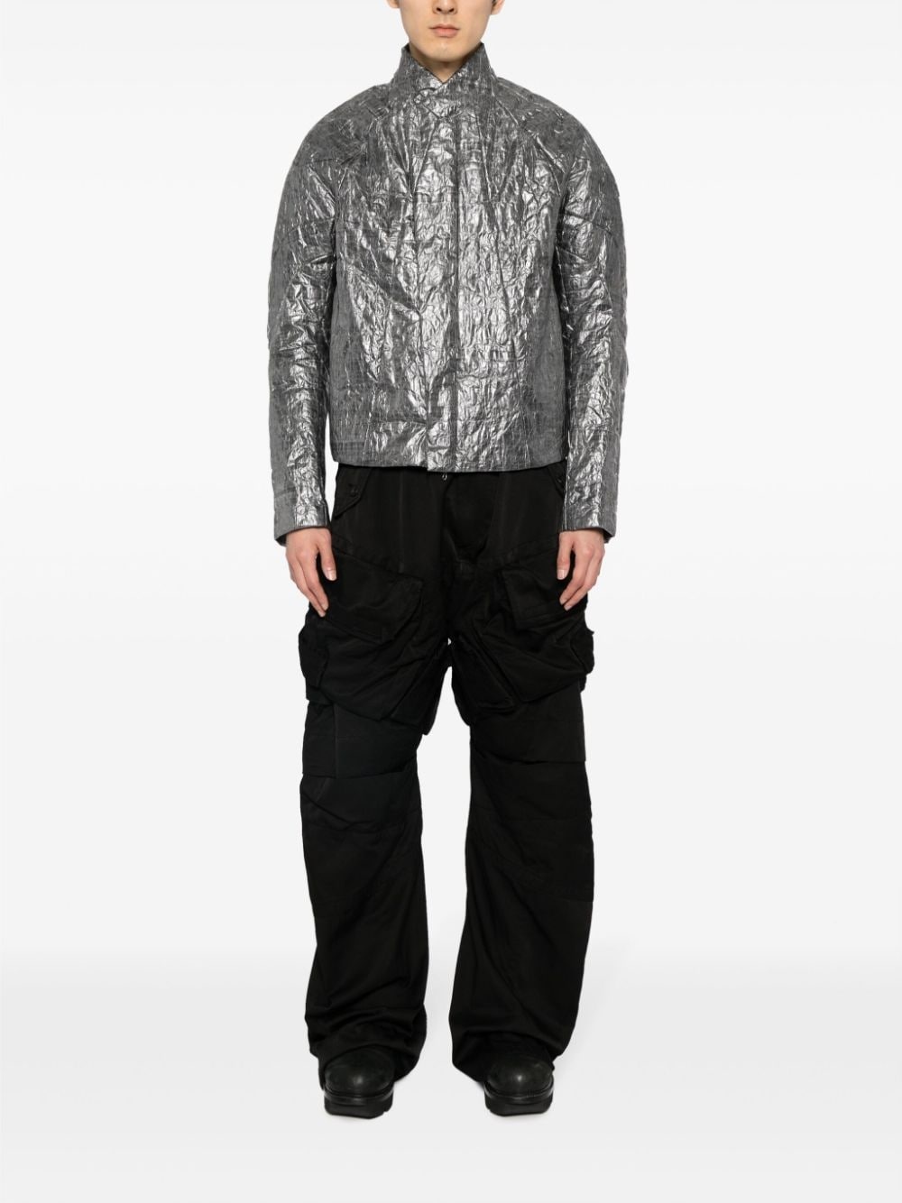 metallic crinkled biker jacket - 2