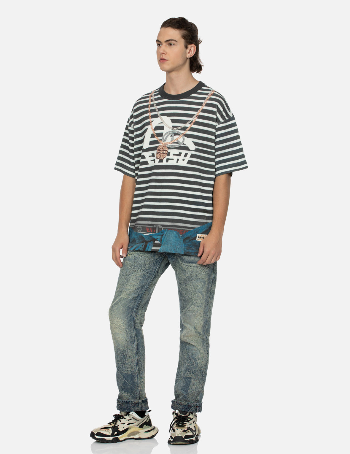 TROMPE-L'OEIL AND SEAGULL PRINT LOOSE FIT STRIPE T-SHIRT - 3