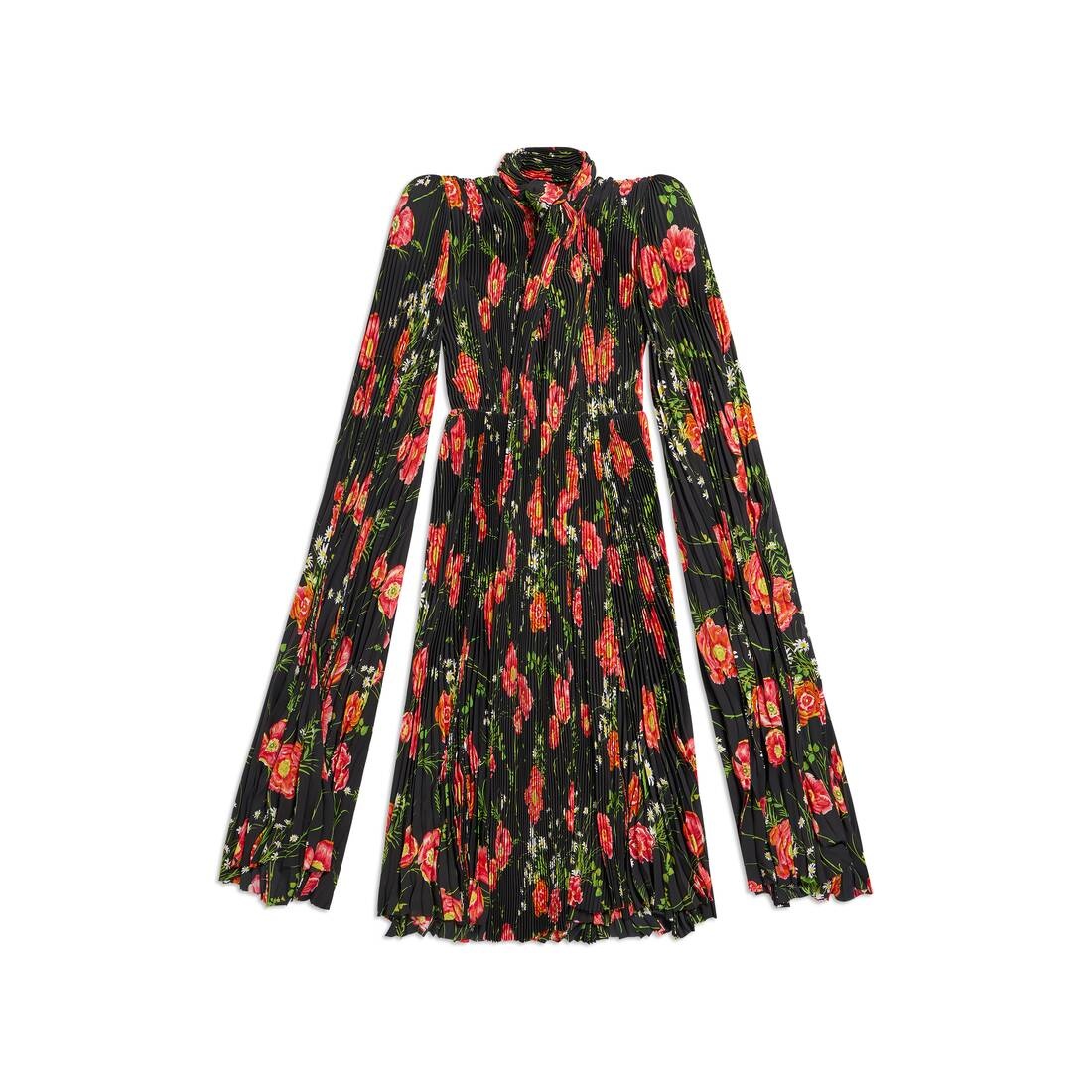 Women's Poppy Scarf Pleated Dress in Black - 1