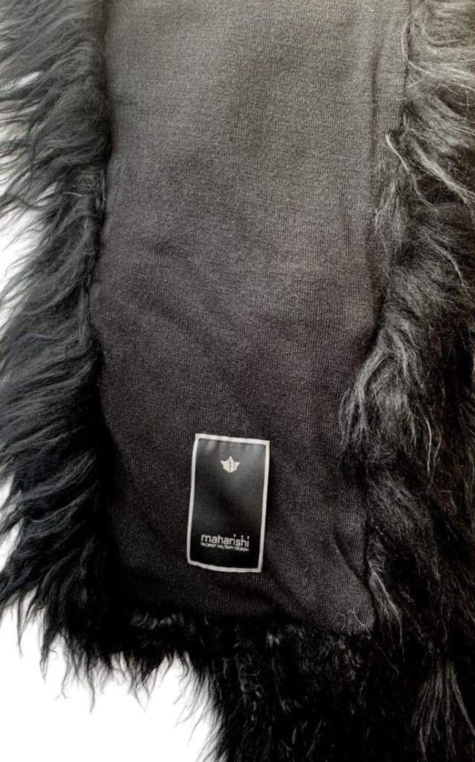 Pacifist military design Long Hair Sheepskin Scarf - 3