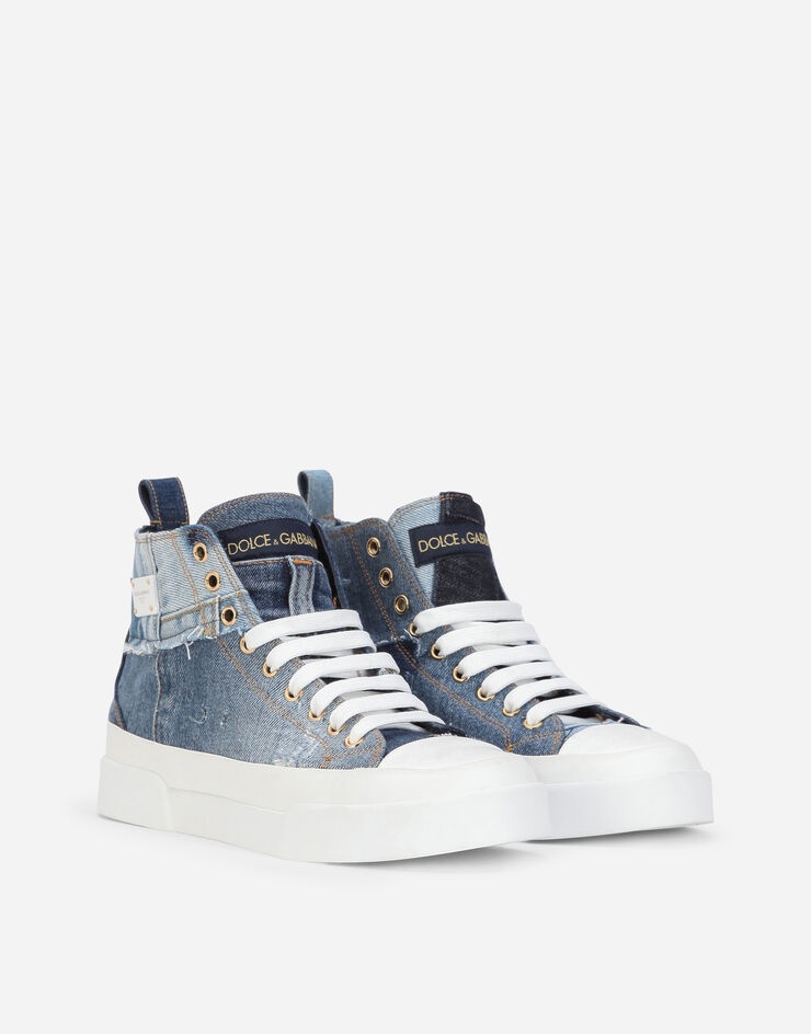 Patchwork denim Portofino light high-top sneakers with logo plate - 2