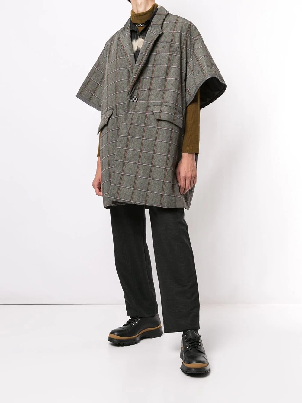 oversize check print coat - 6