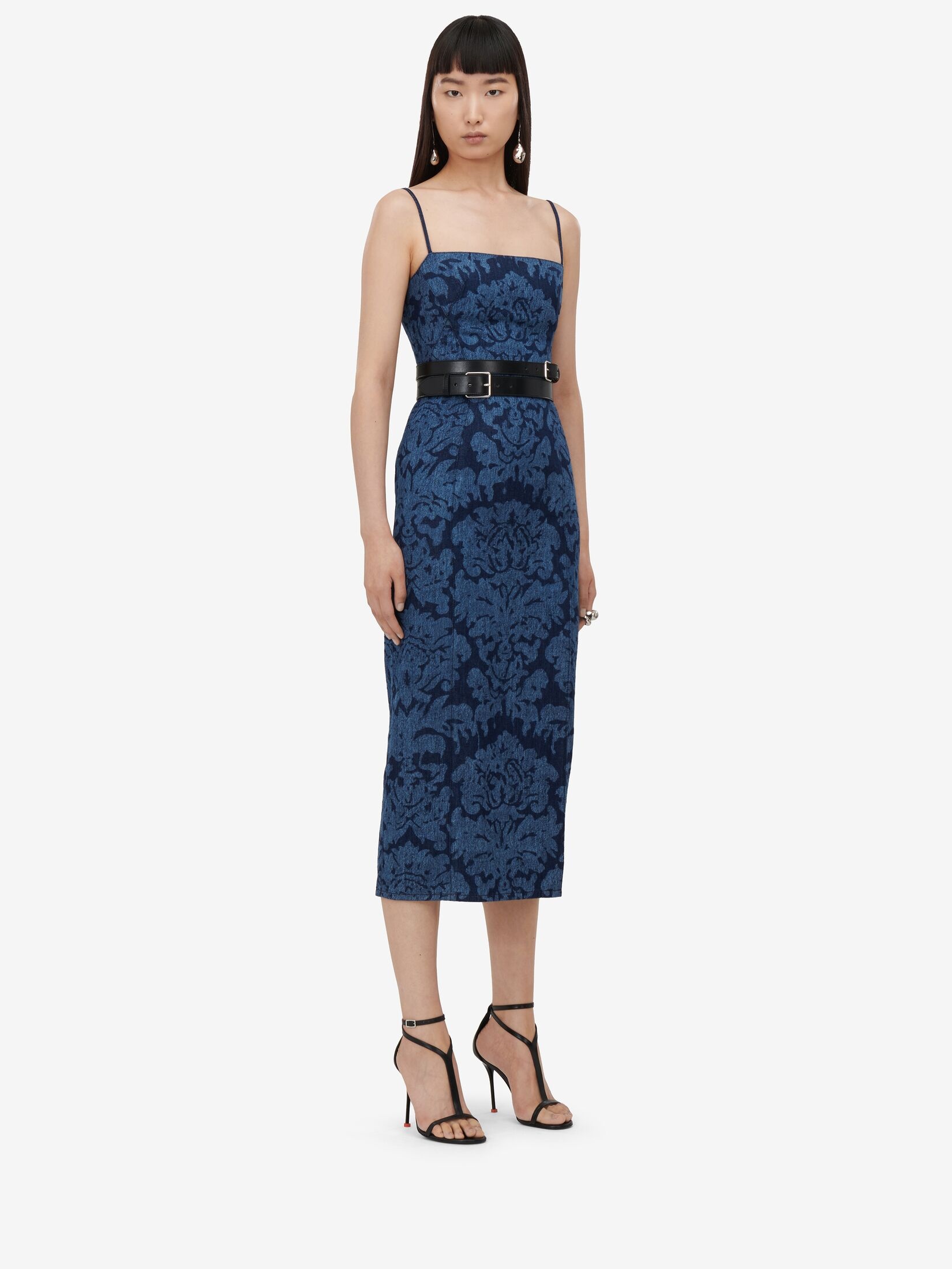 Women's Damask Denim Pencil Dress in Denim - 3