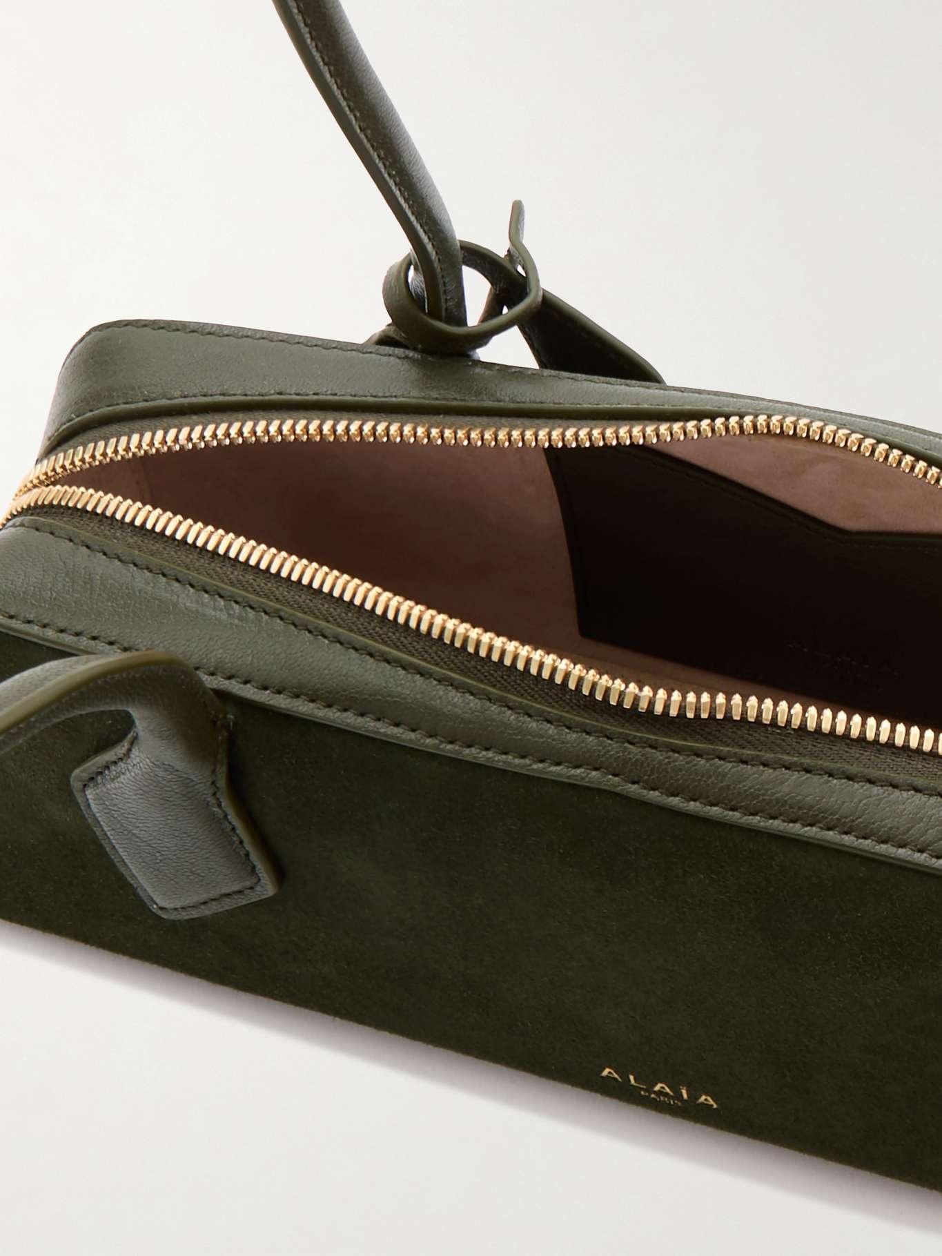 Le Teckel small leather-trimmed suede shoulder bag Green - 5