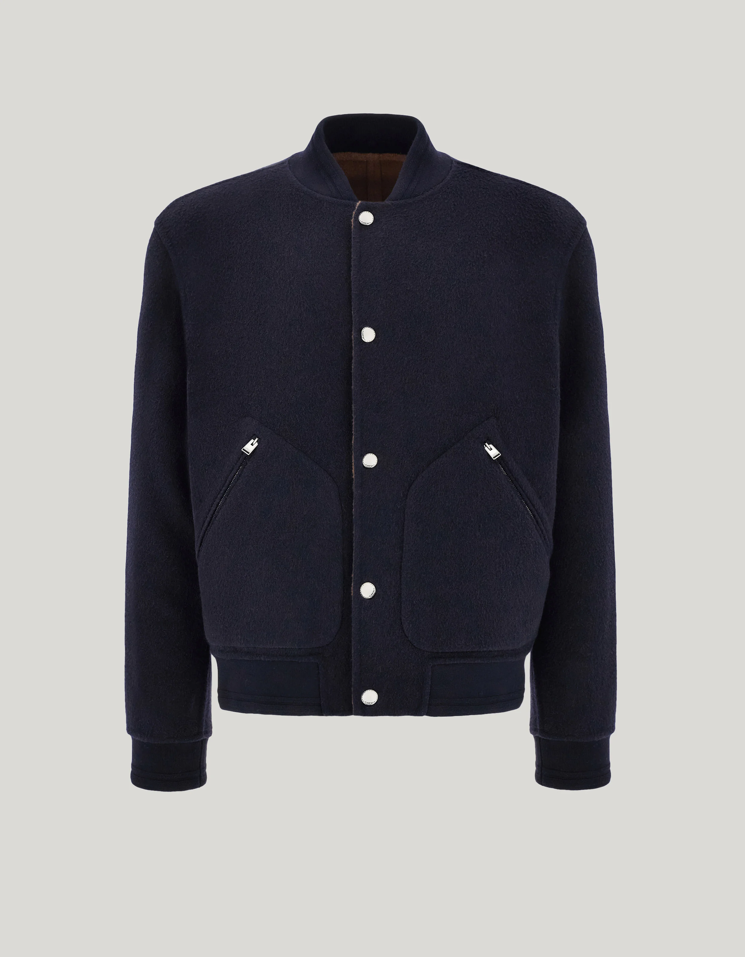 NAVY BLUE CASHMERE REVERSIBLE BOMBER JACKET - 1