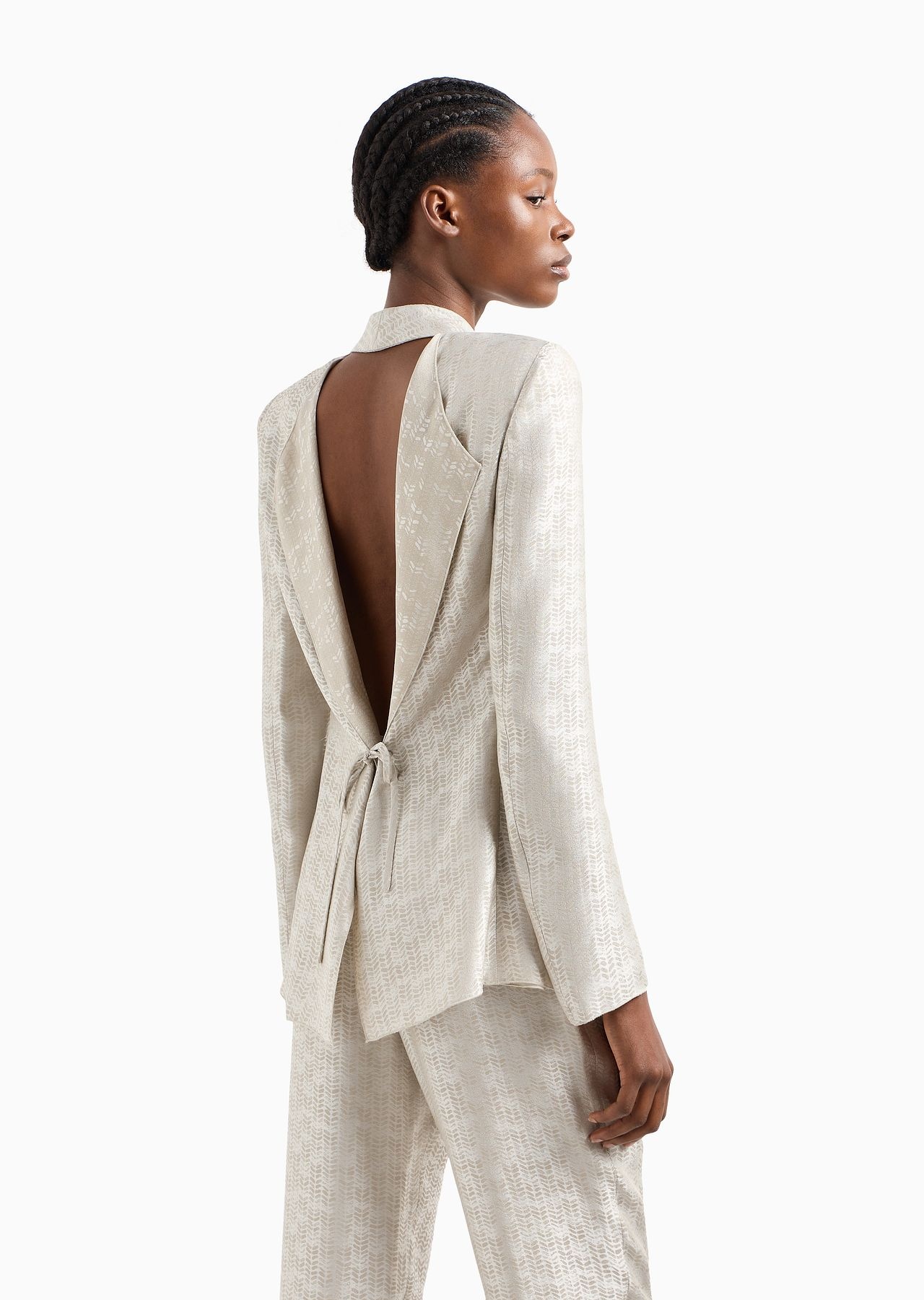 Chevron-motif viscose crêpe jacket with an opening at the back - 3