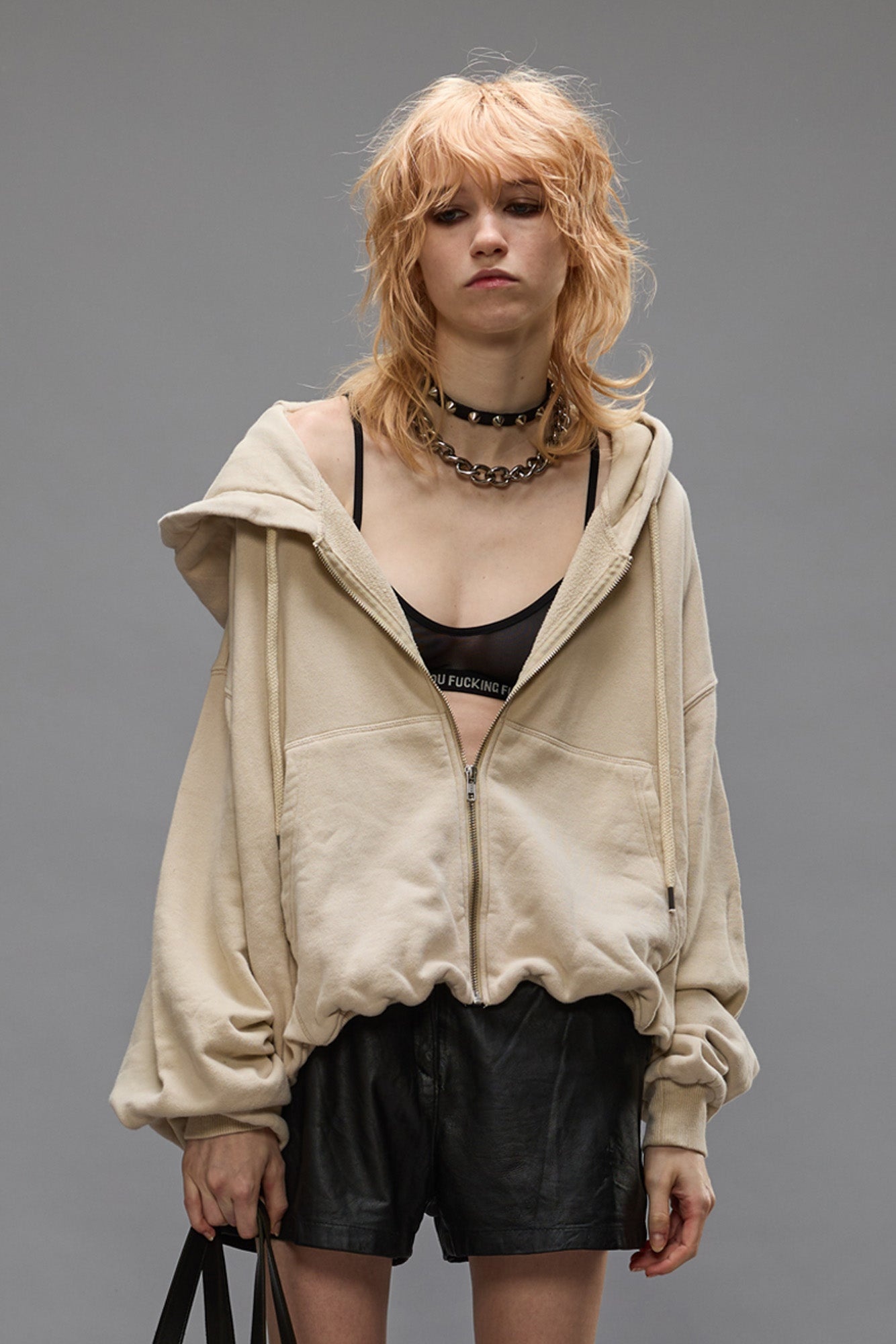 BALLOON ZIP-UP HOODIE - STONE - 1