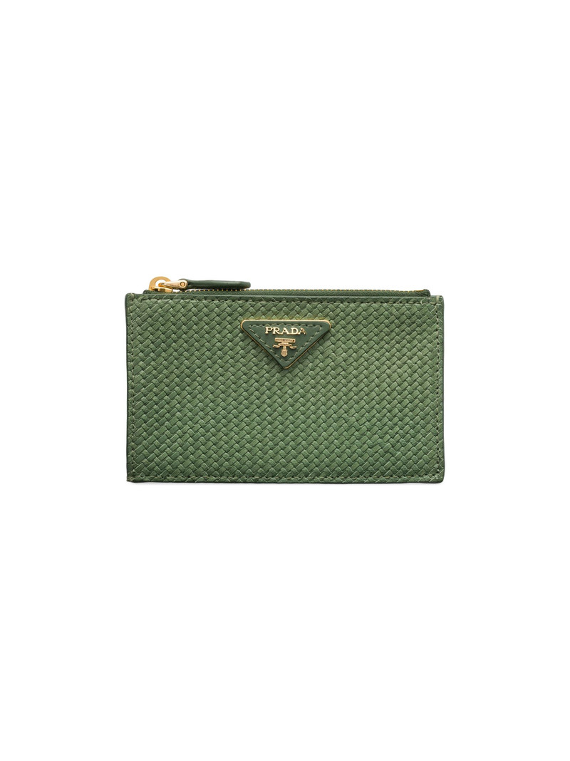 Women's Woven Madras Leather Card Holder - Green 1