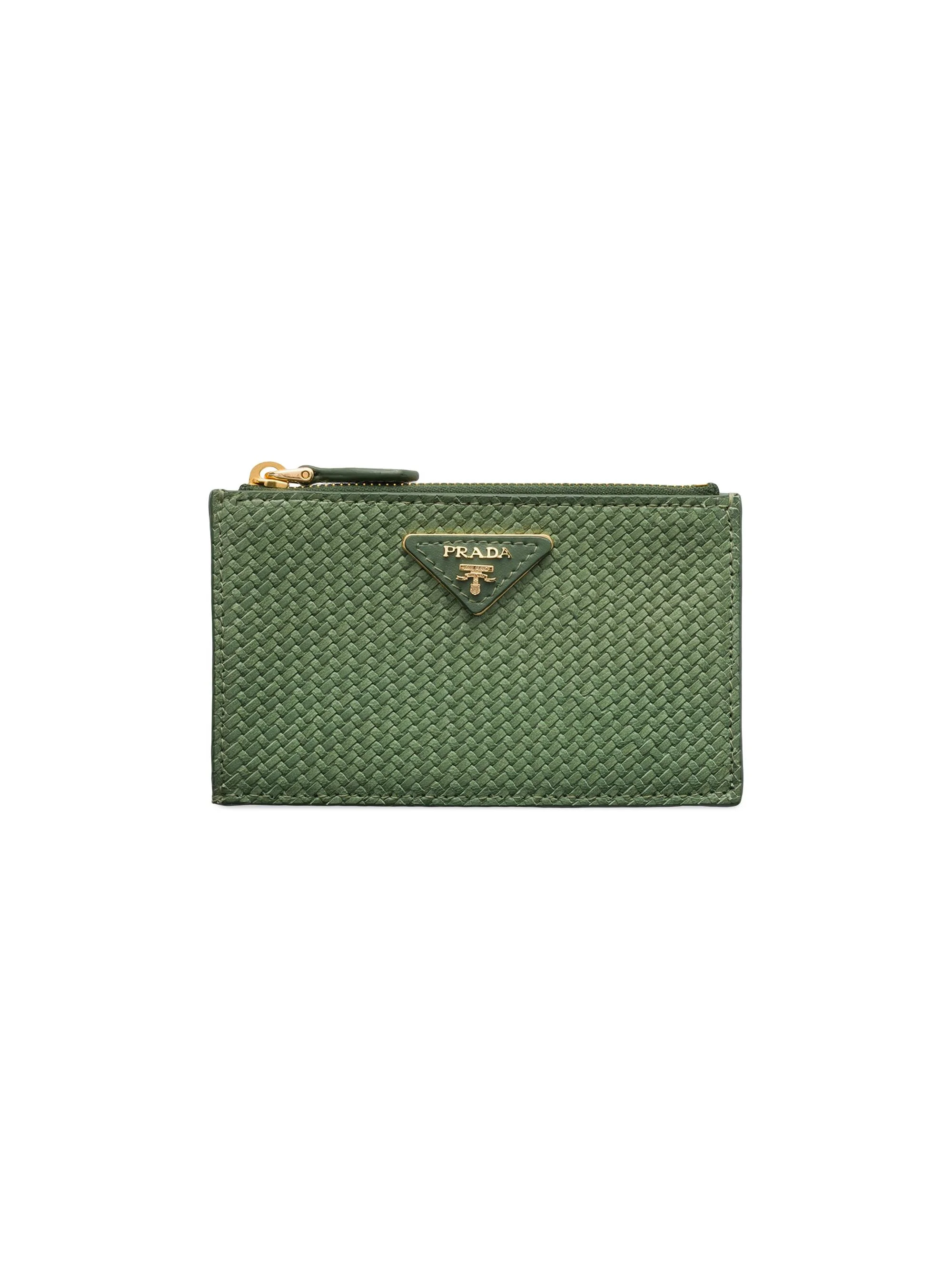 Women's Woven Madras Leather Card Holder - Green - 1