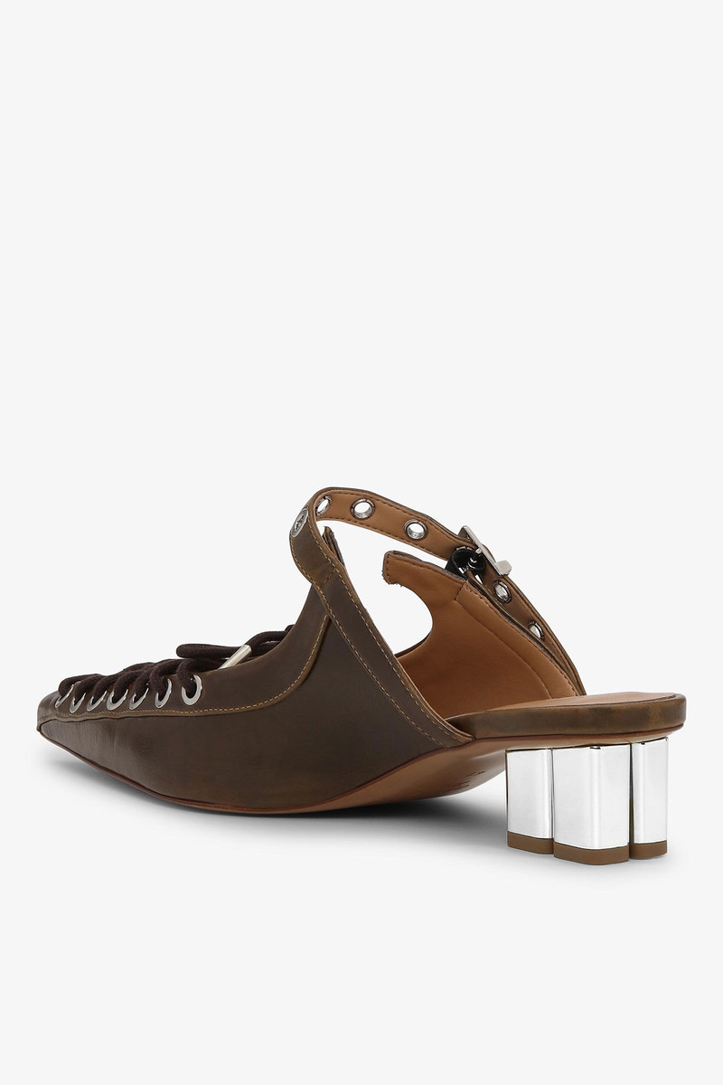 GANNI DARK-OLIVE OLEATEX LACE-UP MULES outlook