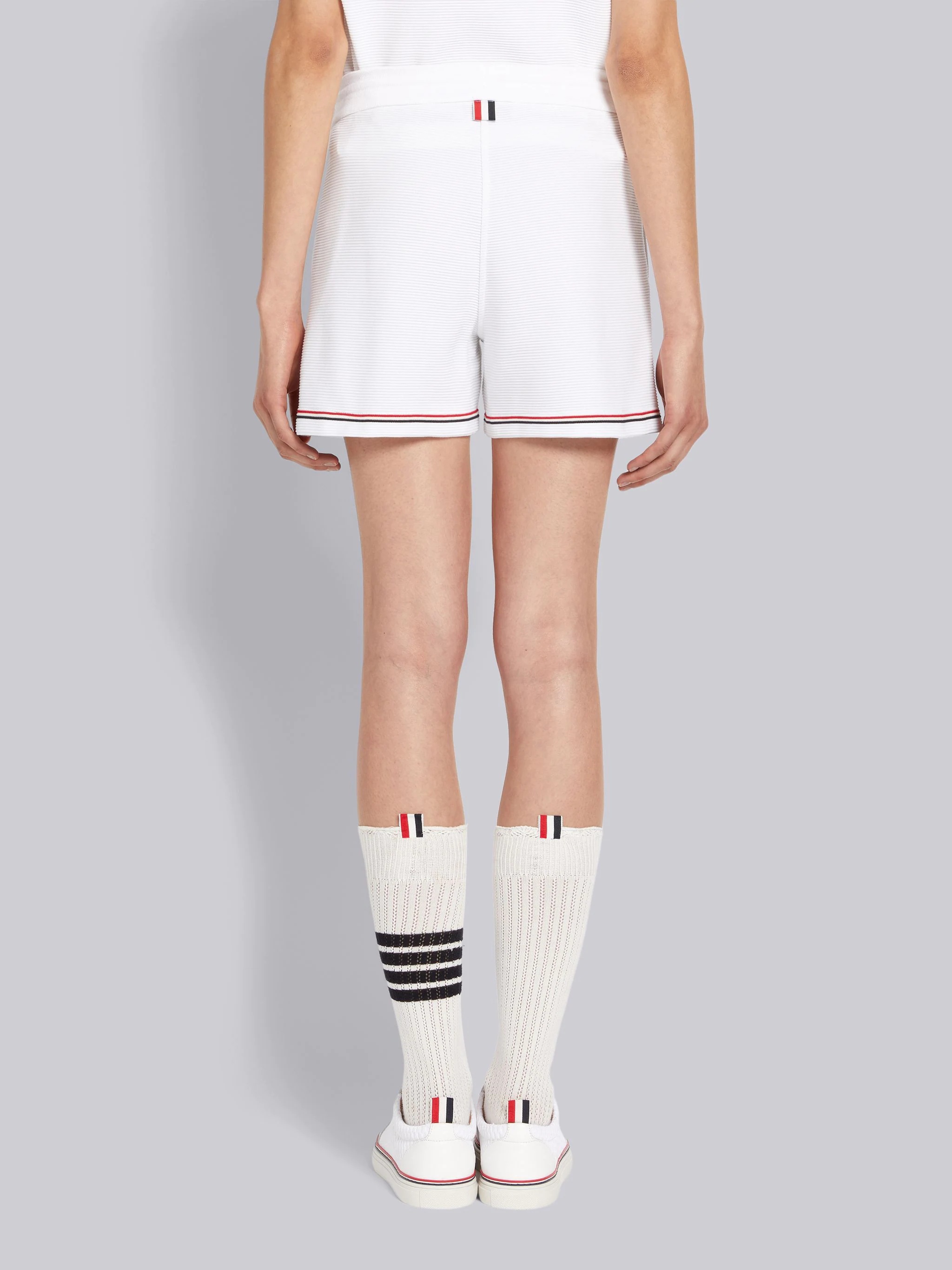 White Ottoman Rib Stripe Hem Mid Thigh Short - 3