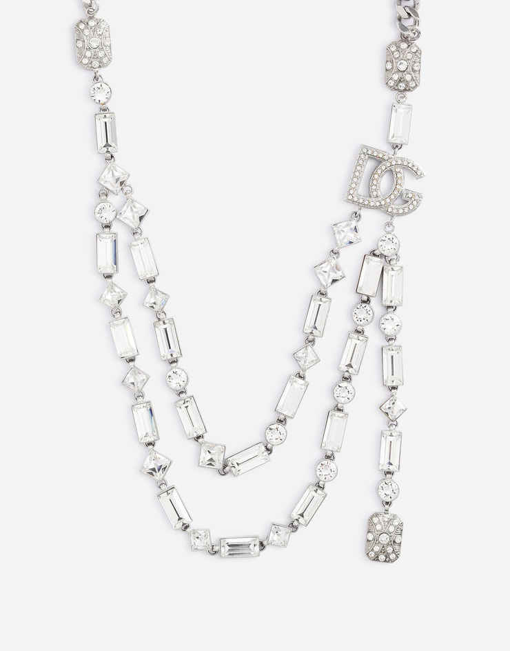 Double-link necklace with DG logo and rhinestone-detailed pendant - 2