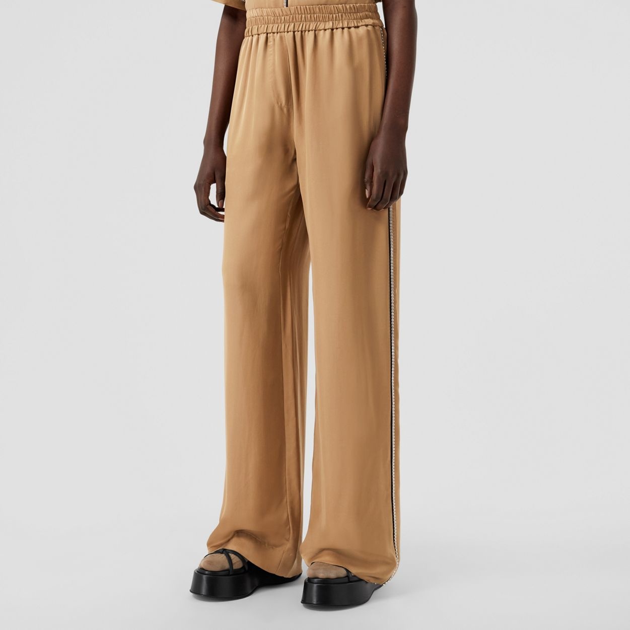 Crystal Stripe Silk Satin Blend Wide-leg Trousers - 6