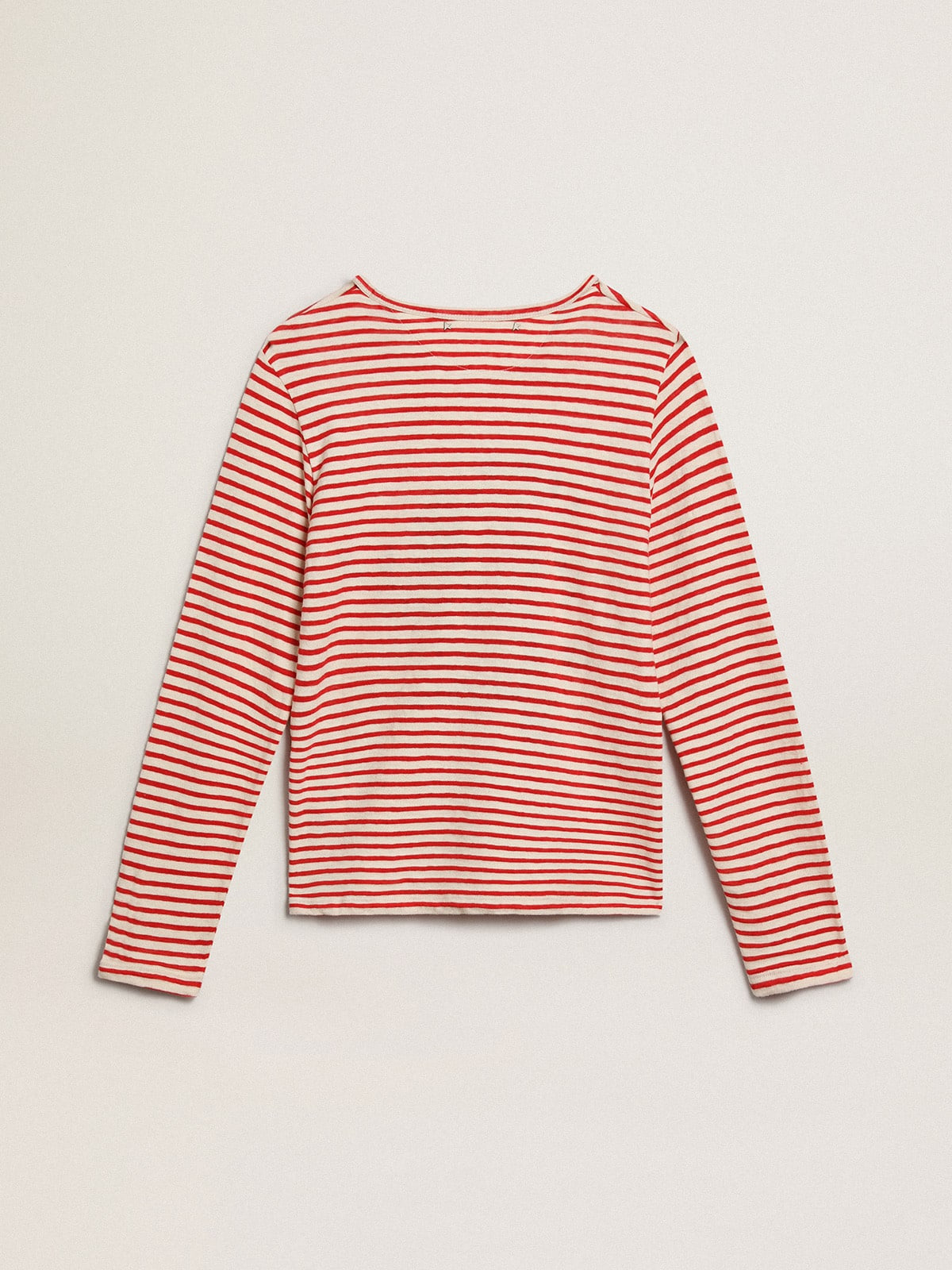 Women's T-shirt with white and red stripes and embroidery on the front - 6