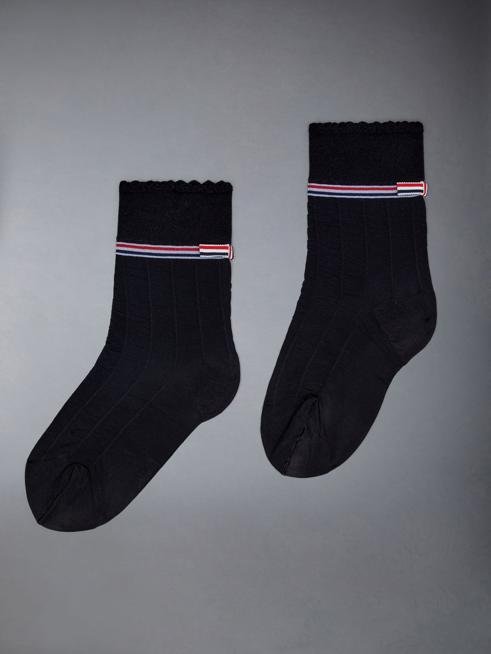 Polyester 30 Deniers Stripe Grosgrain Bow Ankle Socks - 1