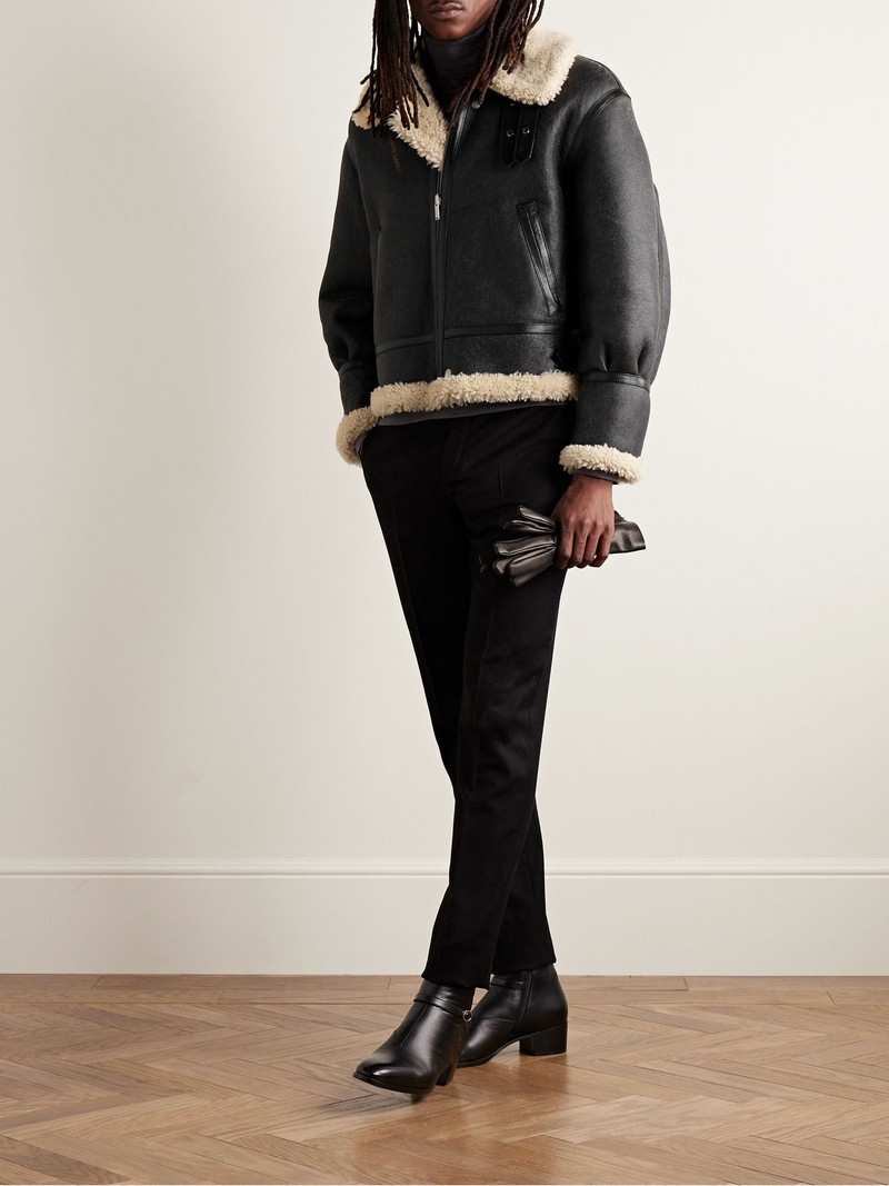 SAINT LAURENT Reversible Leather-Trimmed Shearling Flight Jacket Black outlook