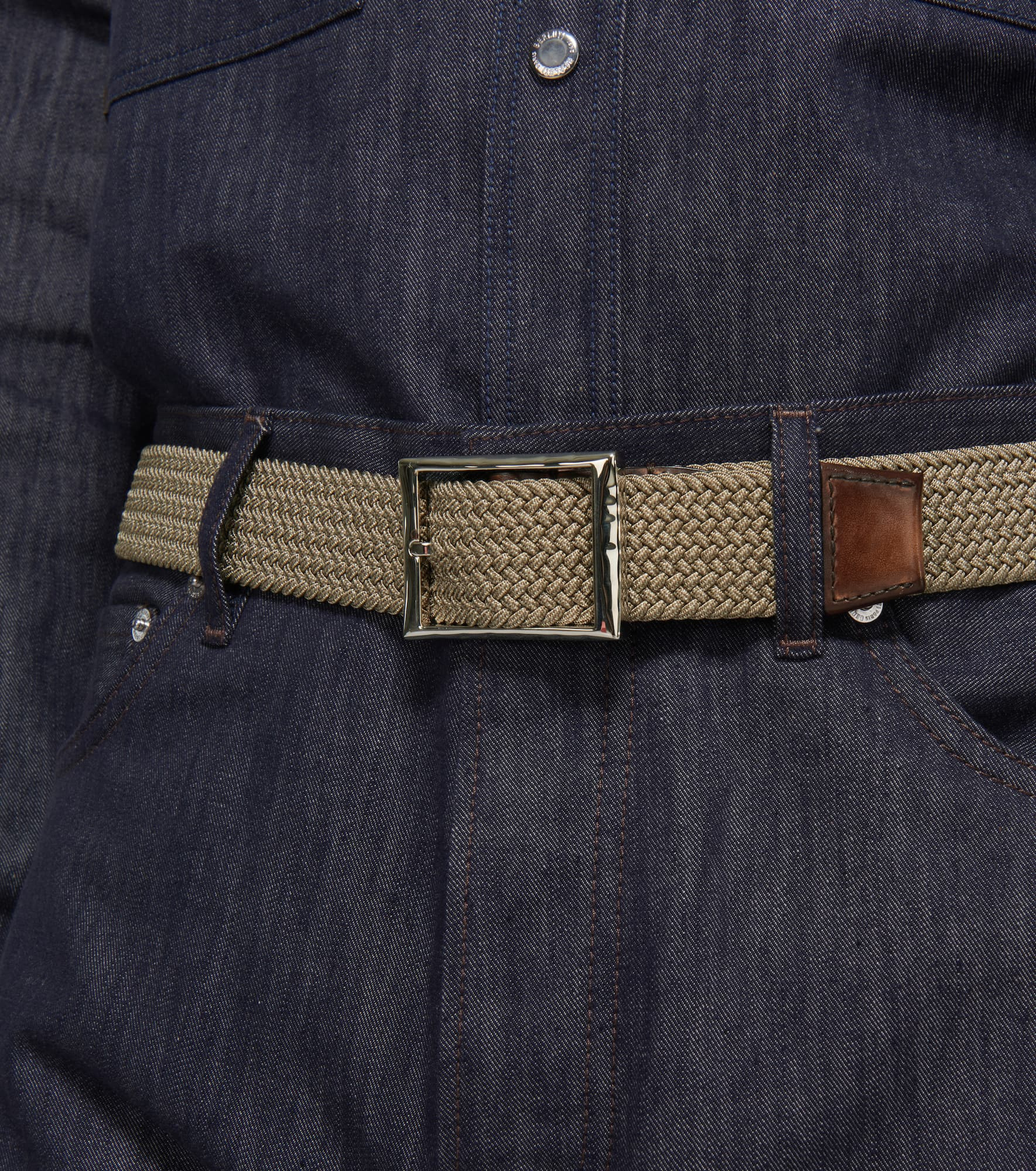 Classic fabric and leather belt - 3