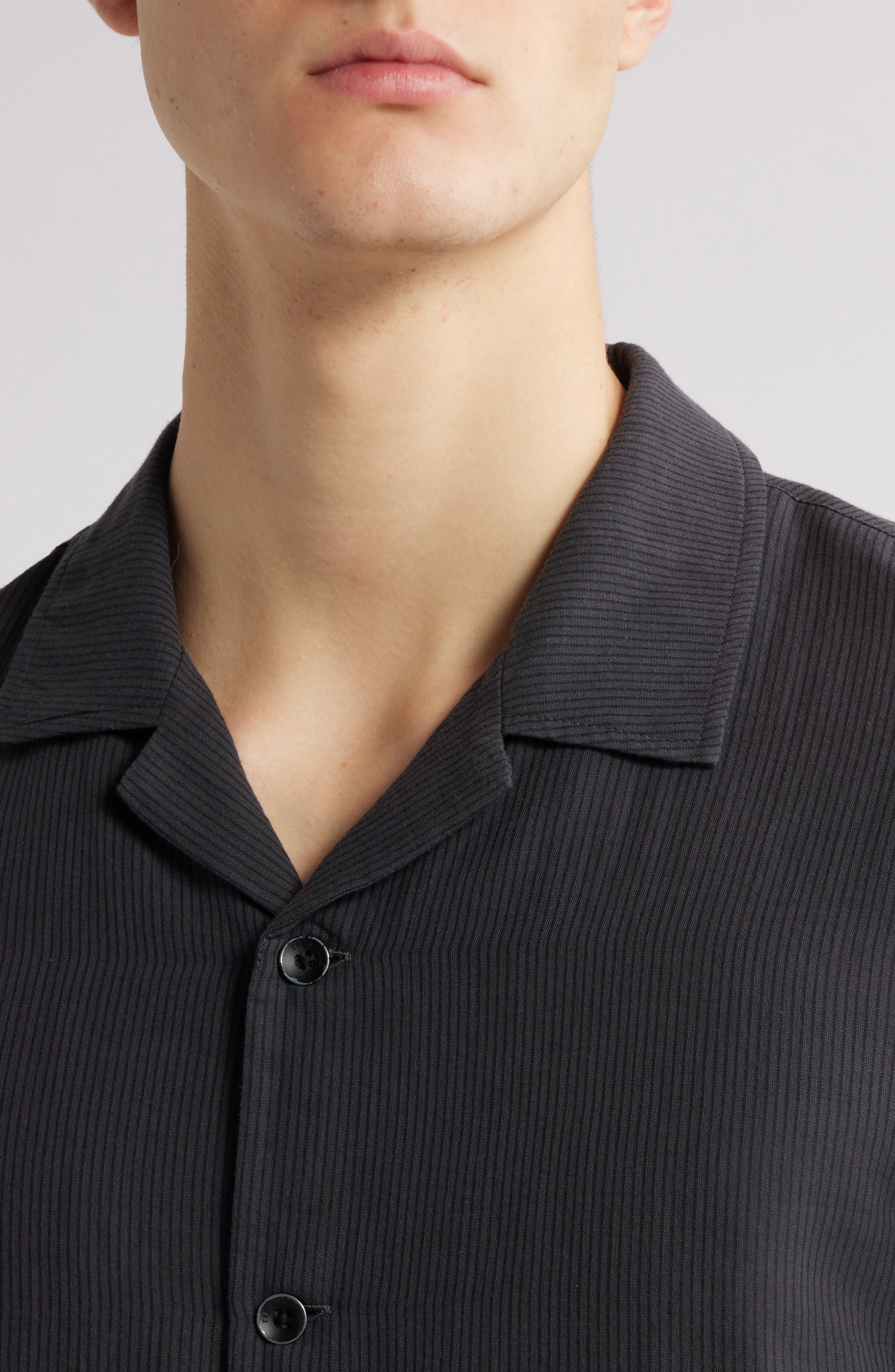 rag & bone Avery Cotton Gauze Camp Shirt in Dark Grey Stripe at Nordstrom - 2