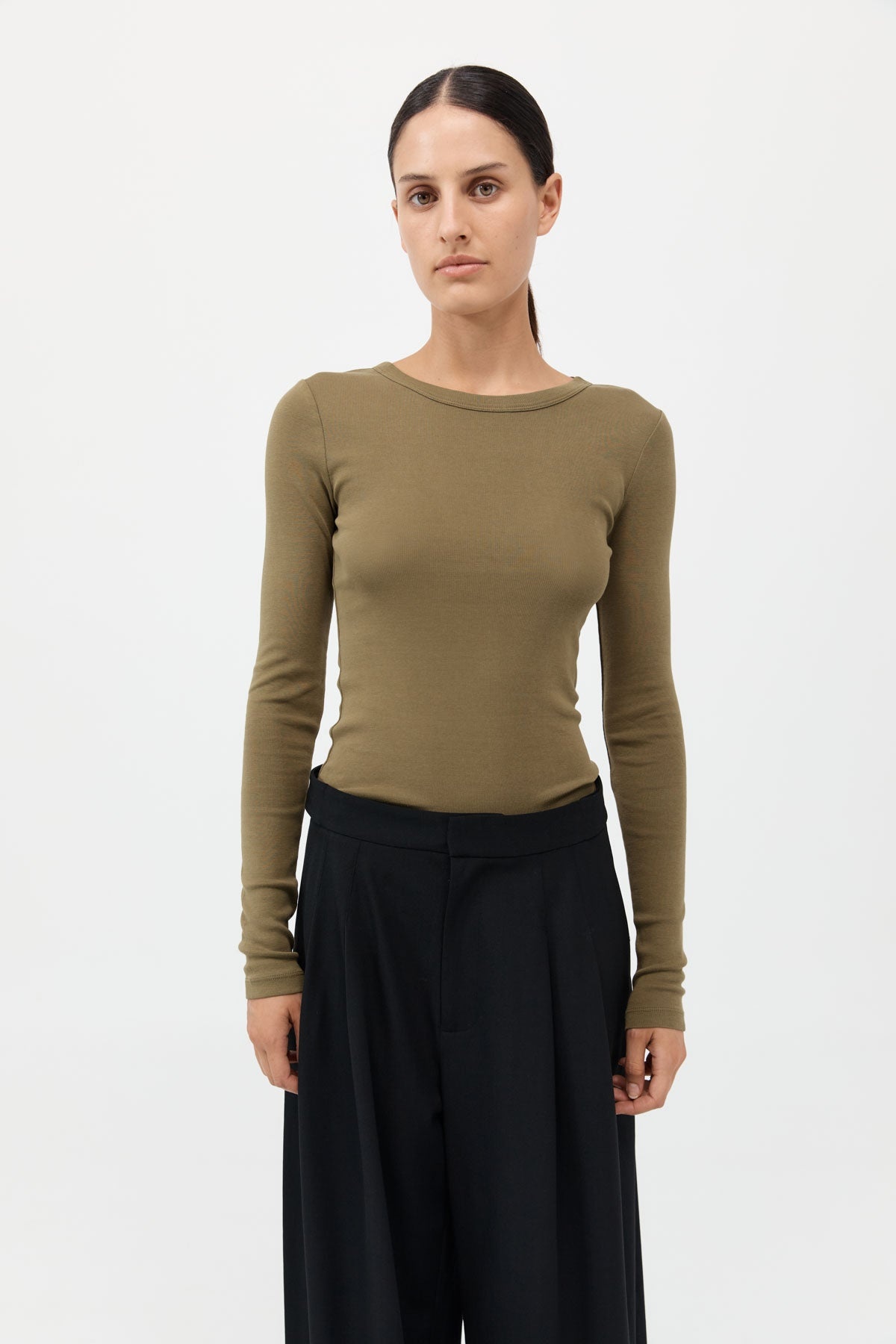 Organic Cotton Long Sleeve Top - Olive - 3