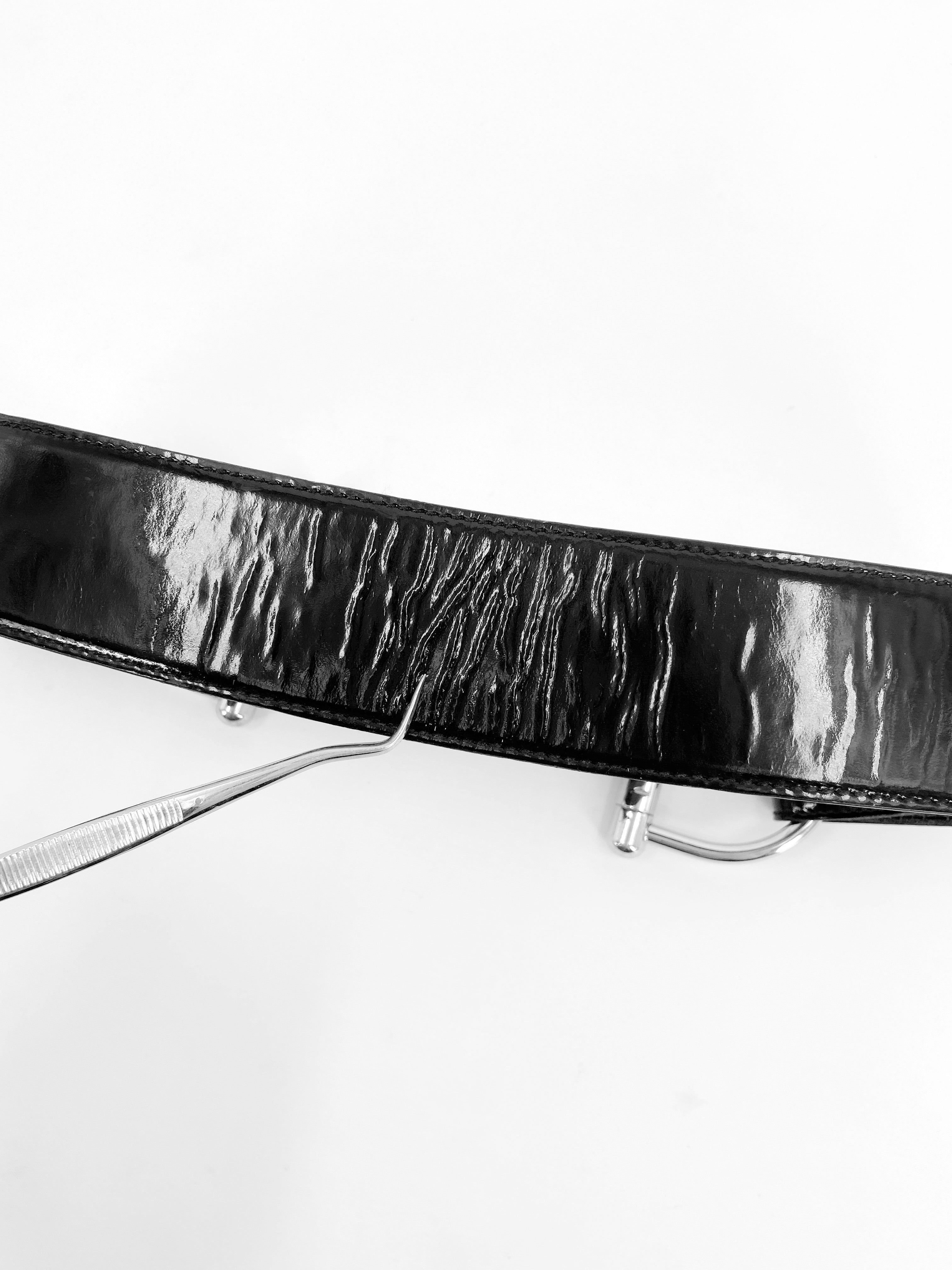 Gucci Fall 1995 Tom Ford Iconic Black Oversized Horsebit Patent Leather Belt 28 - 13