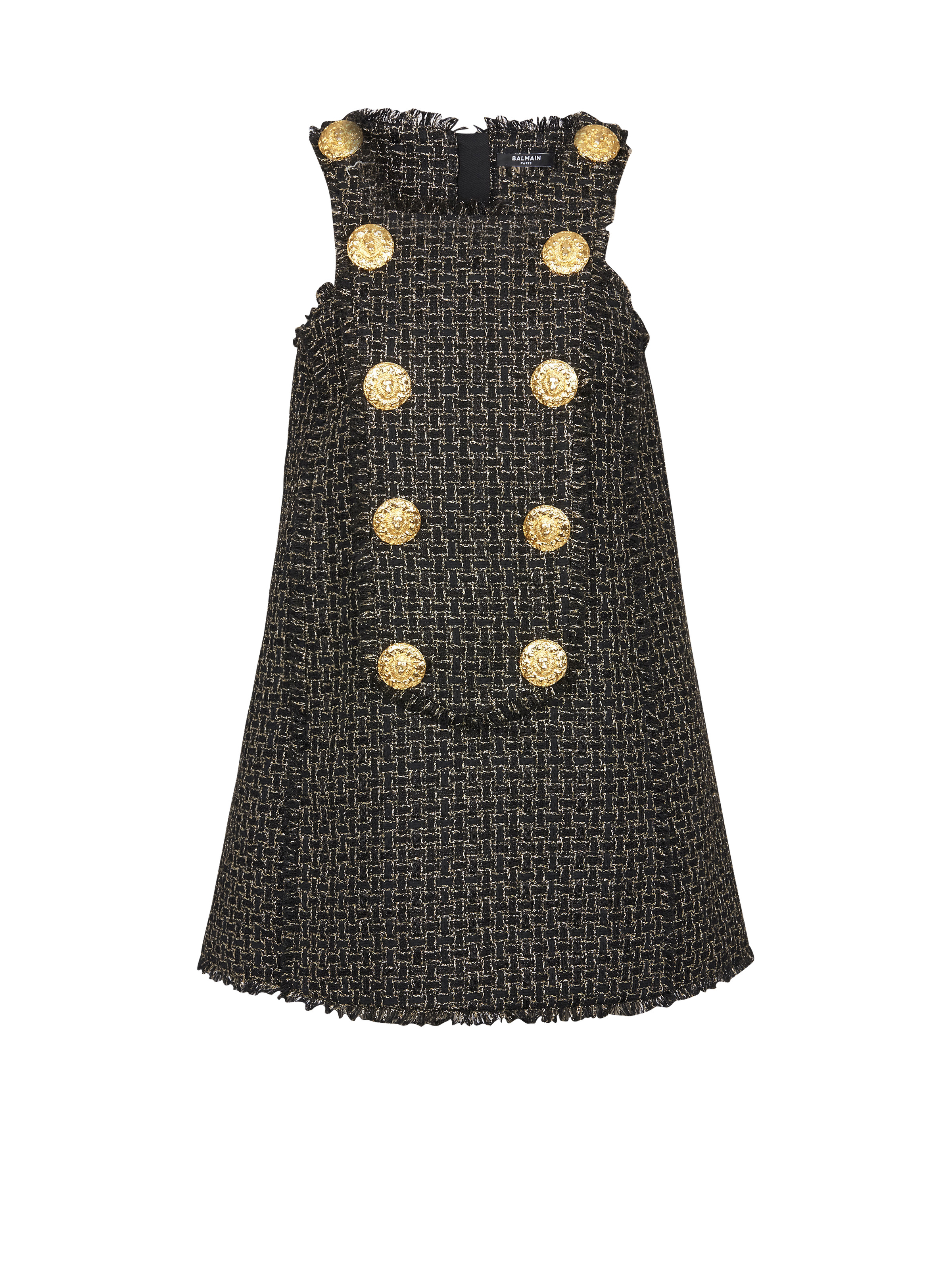Sleeveless lurex tweed dress with buttons - 1