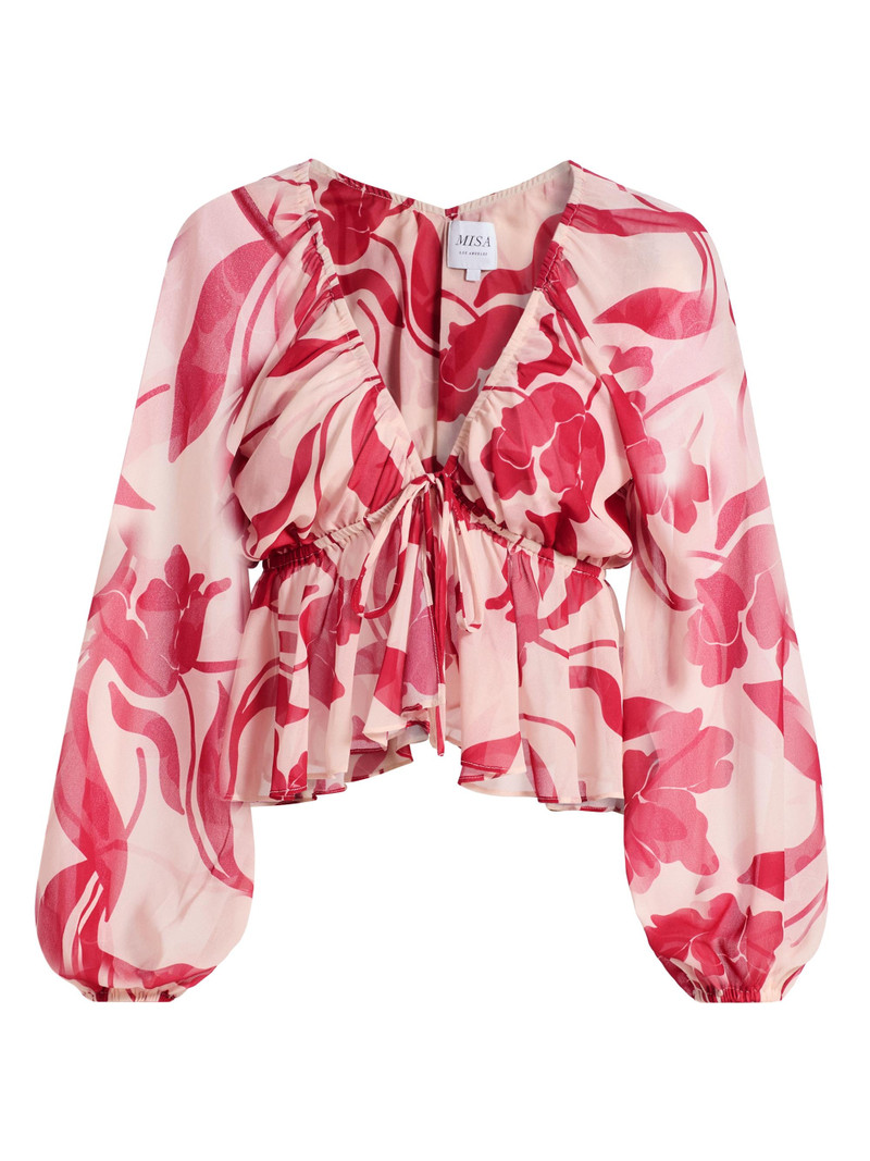 Women's Susan Floral Chiffon V-Neck Top - Cherry Flora 1