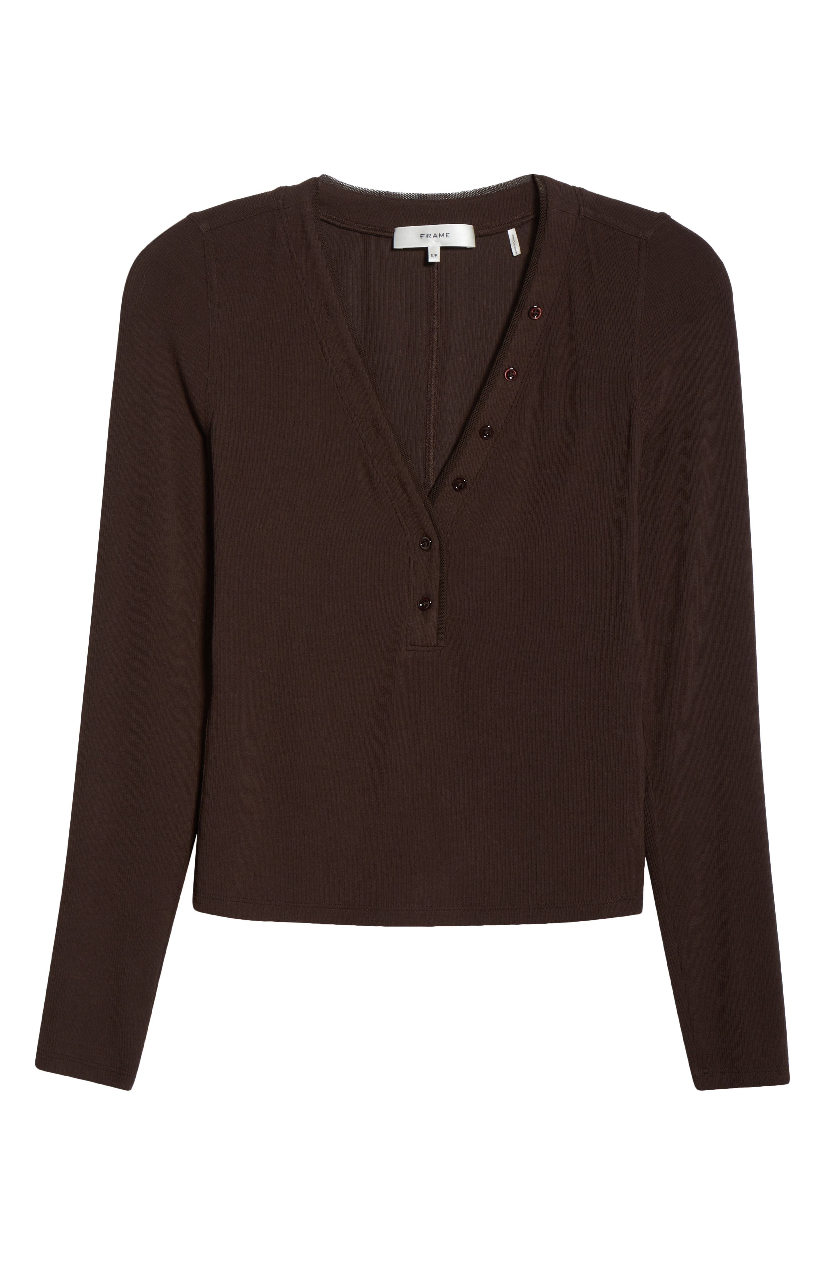 FRAME The Mesh Trim Rib Henley in Coffee at Nordstrom - 5