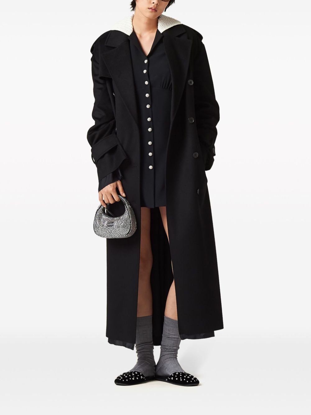 double-breasted velour trench coat - 2