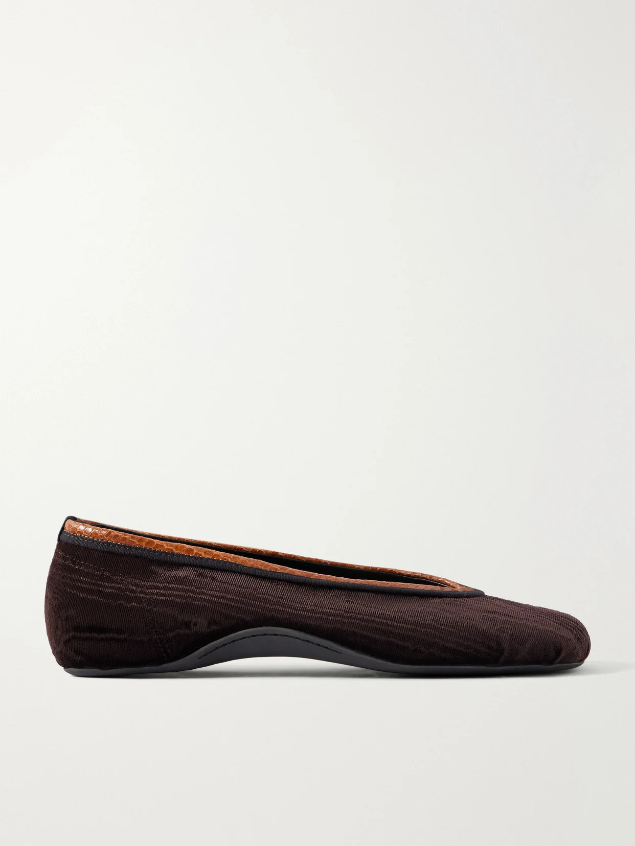 Leather-trimmed Velvet Ballet Flats - 1