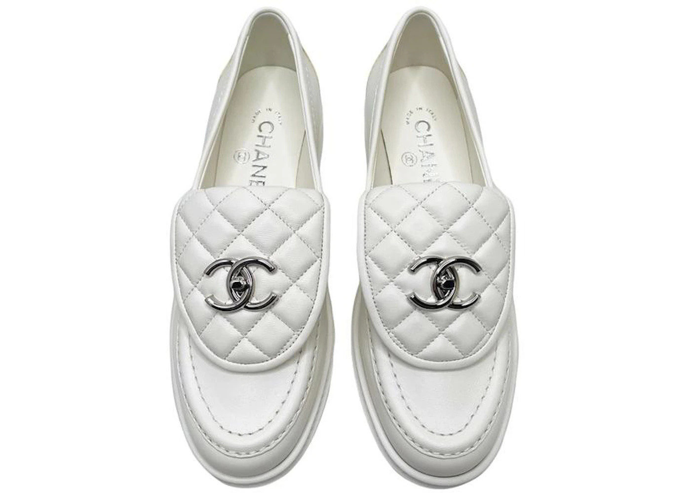 Chanel Quilted Tab Loafers White Leather - 2