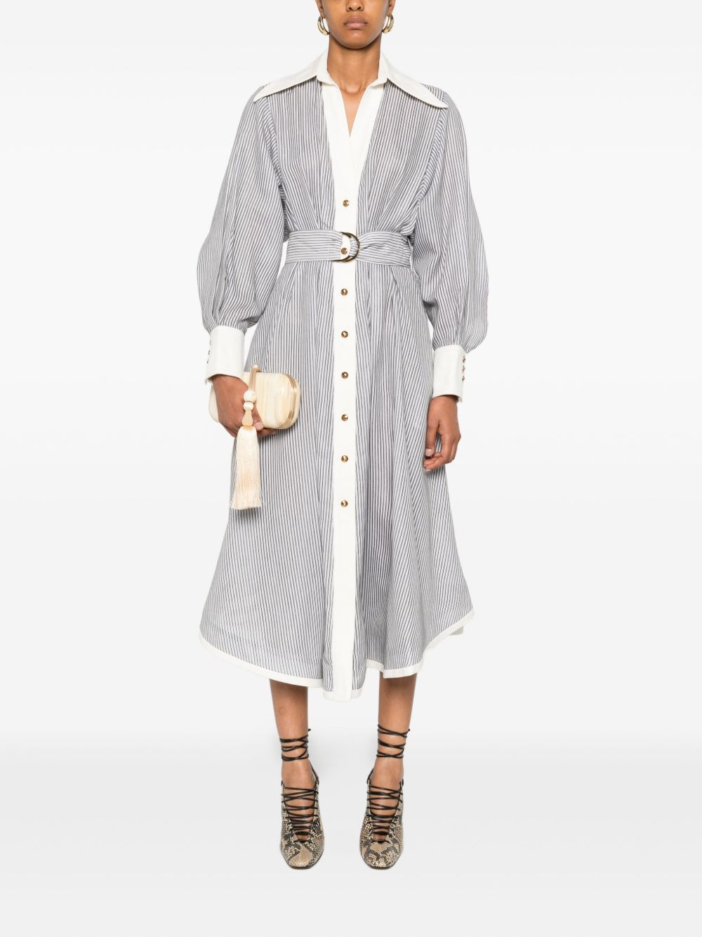 striped belted shirt dress - 2