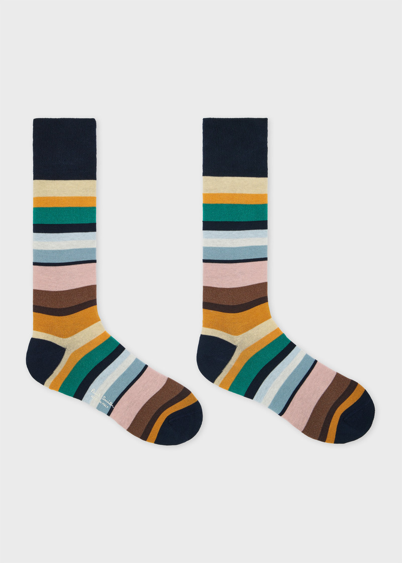 Paul Smith Navy Block Multicolour Stripe Socks outlook