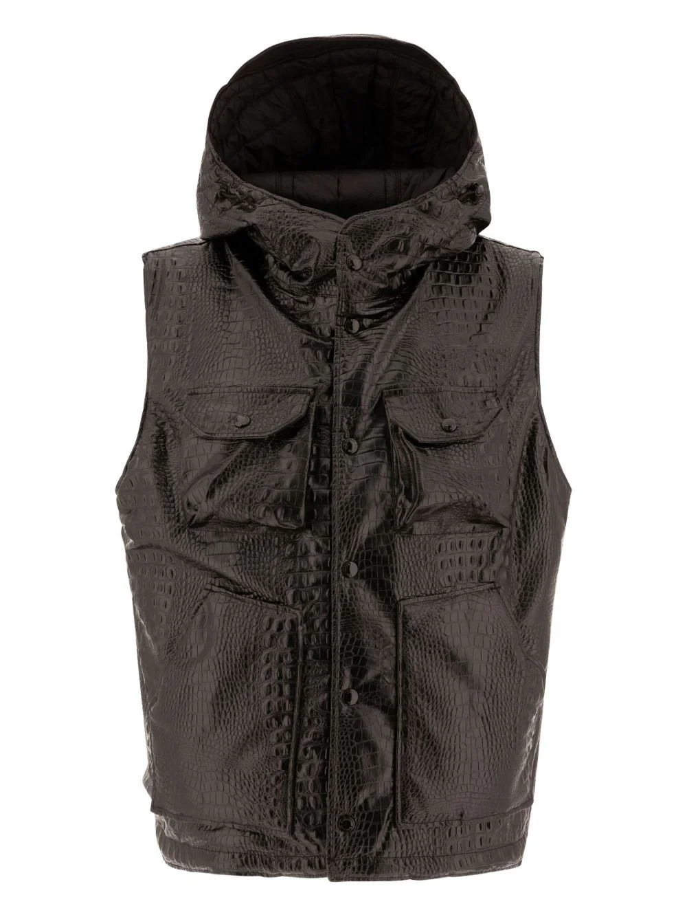 hooded crocodile-effect vest - 1