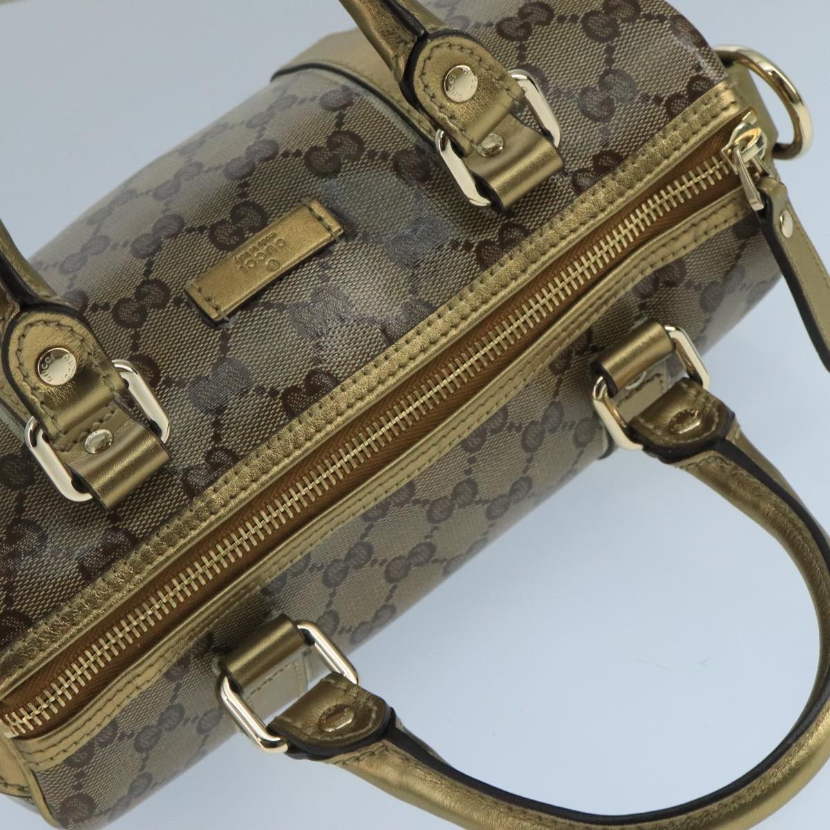 GUCCI GG Crystal Hand Bag Coated Canvas Brown Gold - 6