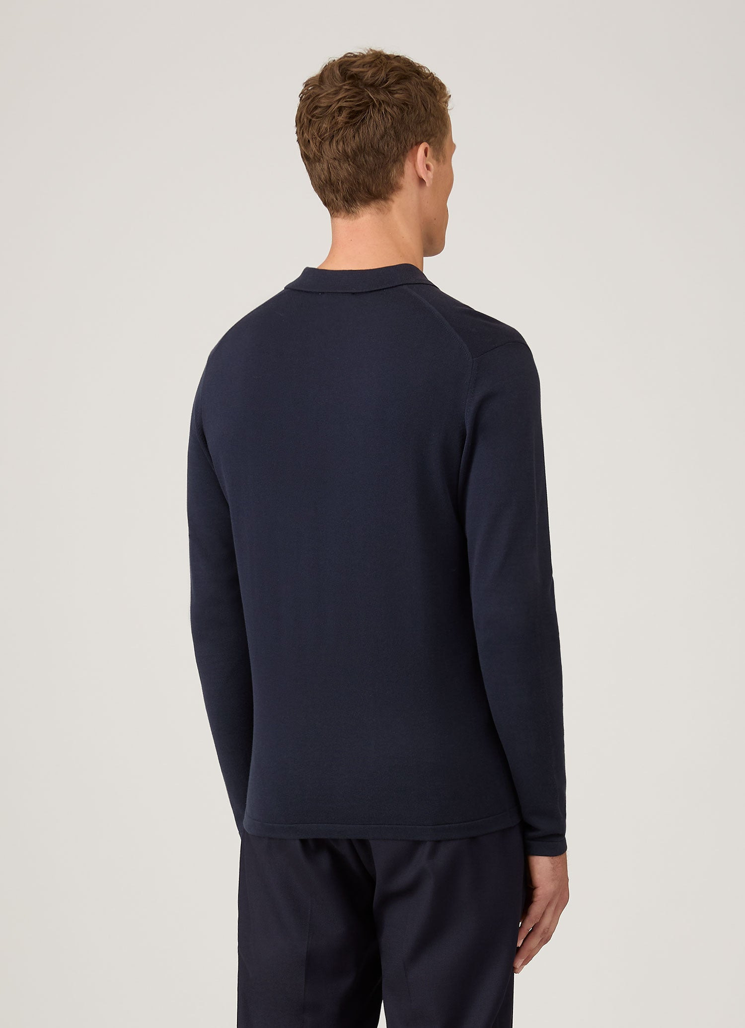 Sea Island Cotton Knit Long Sleeve Polo Shirt - 5